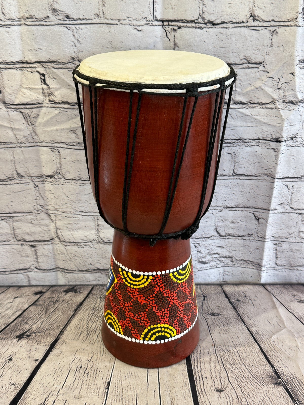 40cm Painted Wooden Djembe Bongo Painted African Influenced Drum High Handmade