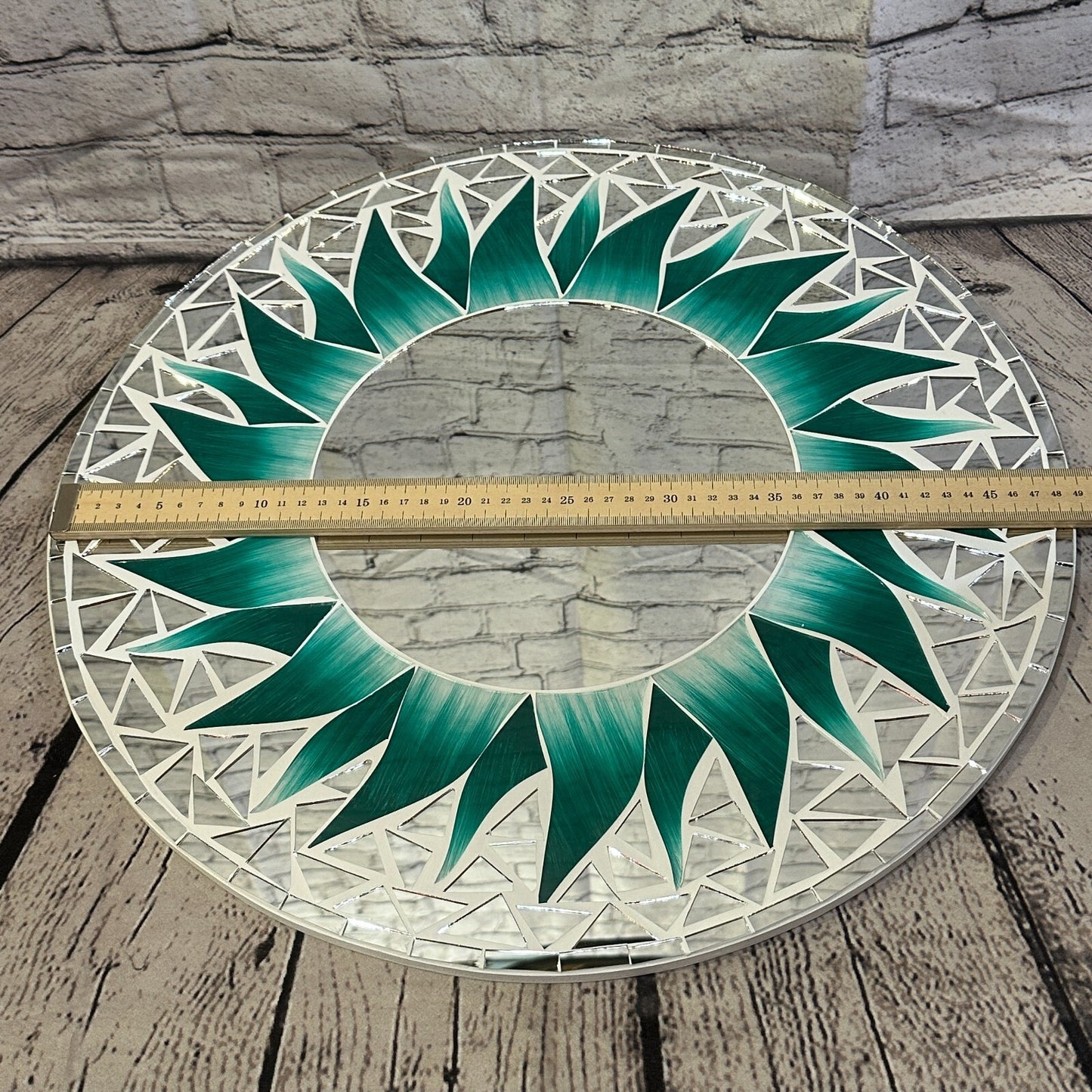 Green Flame Sun Mosaic Tile Wall Mirror 50cm x 50cm 20 Inches Handmade New