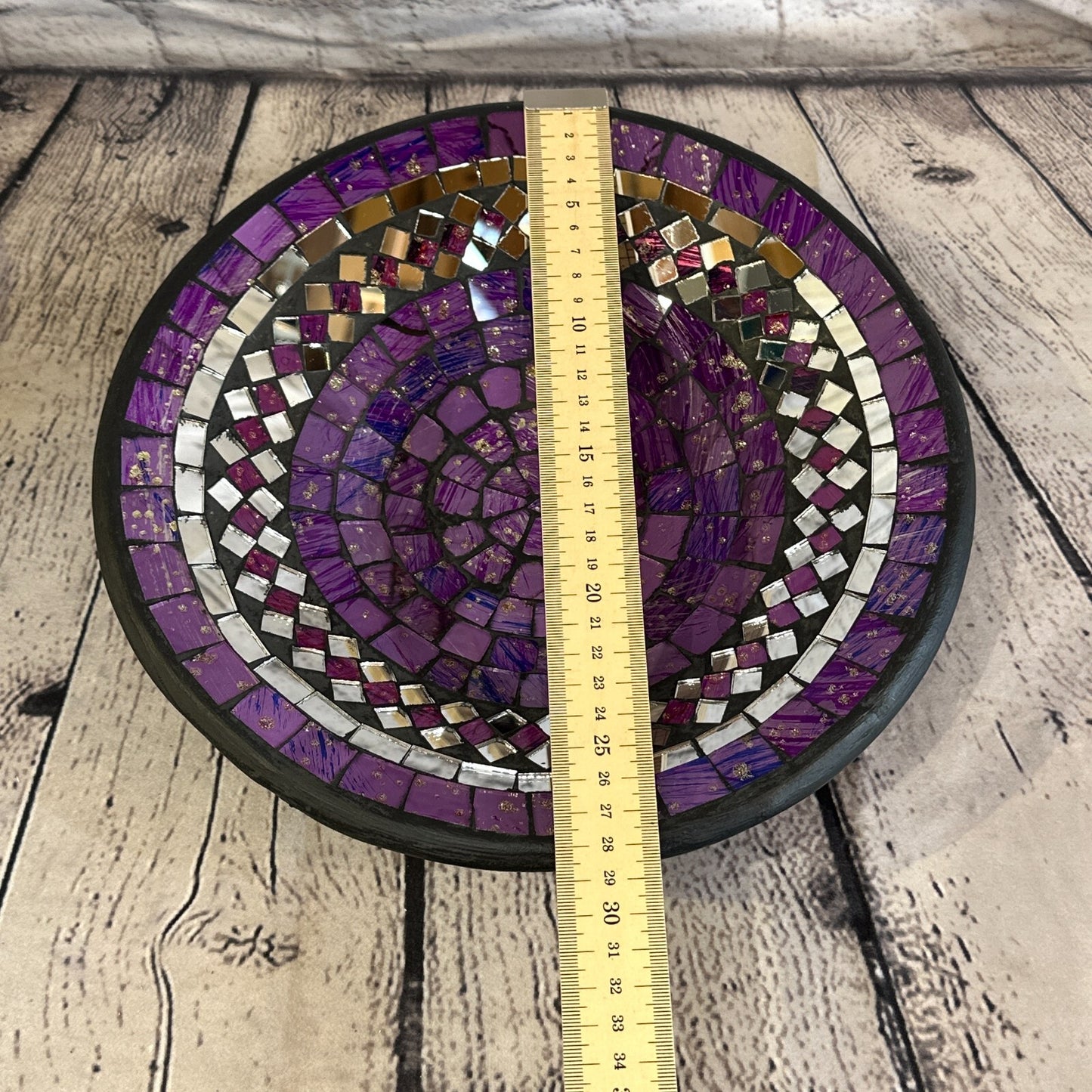 28cm Purple Round Mosaic Handmade Ceramic Glass Tile Bowl Fruit