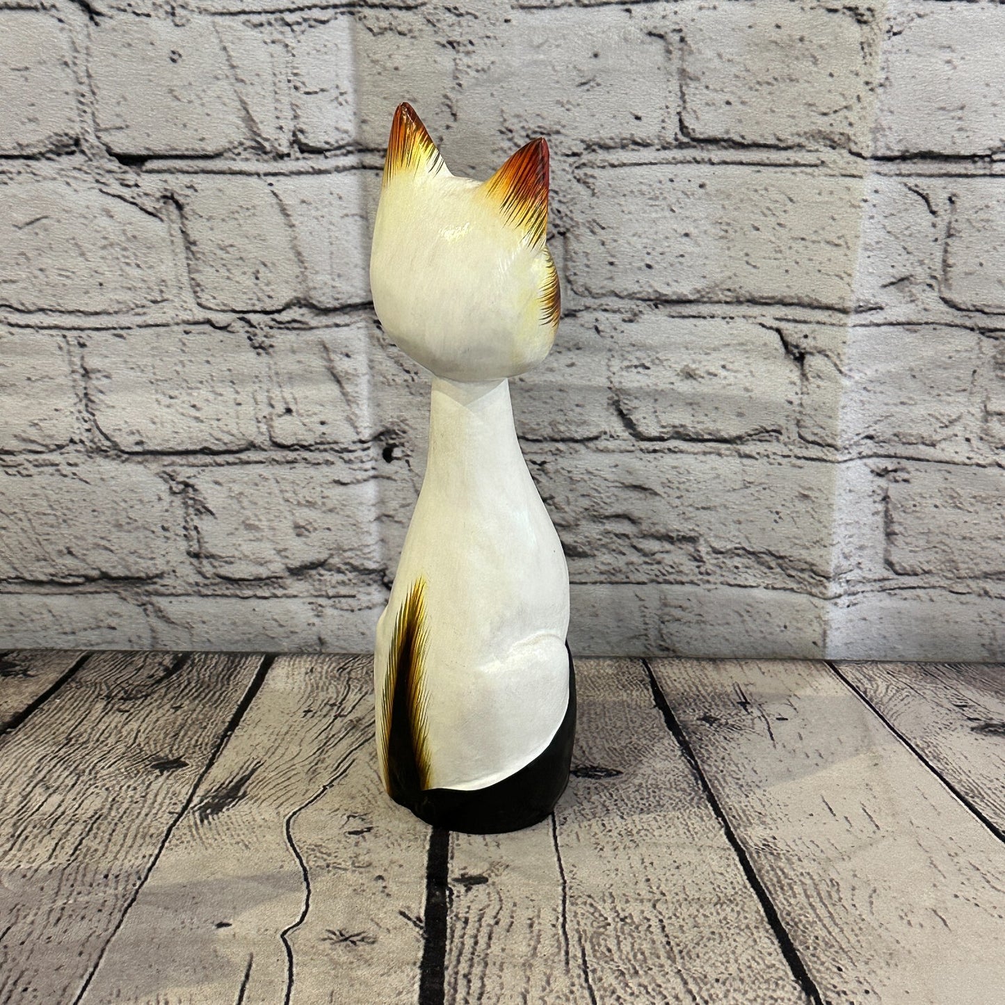 25cm x 7cm Siamese Sitting Bobble Style Painted Wooden Hand Carved Cat Wooden