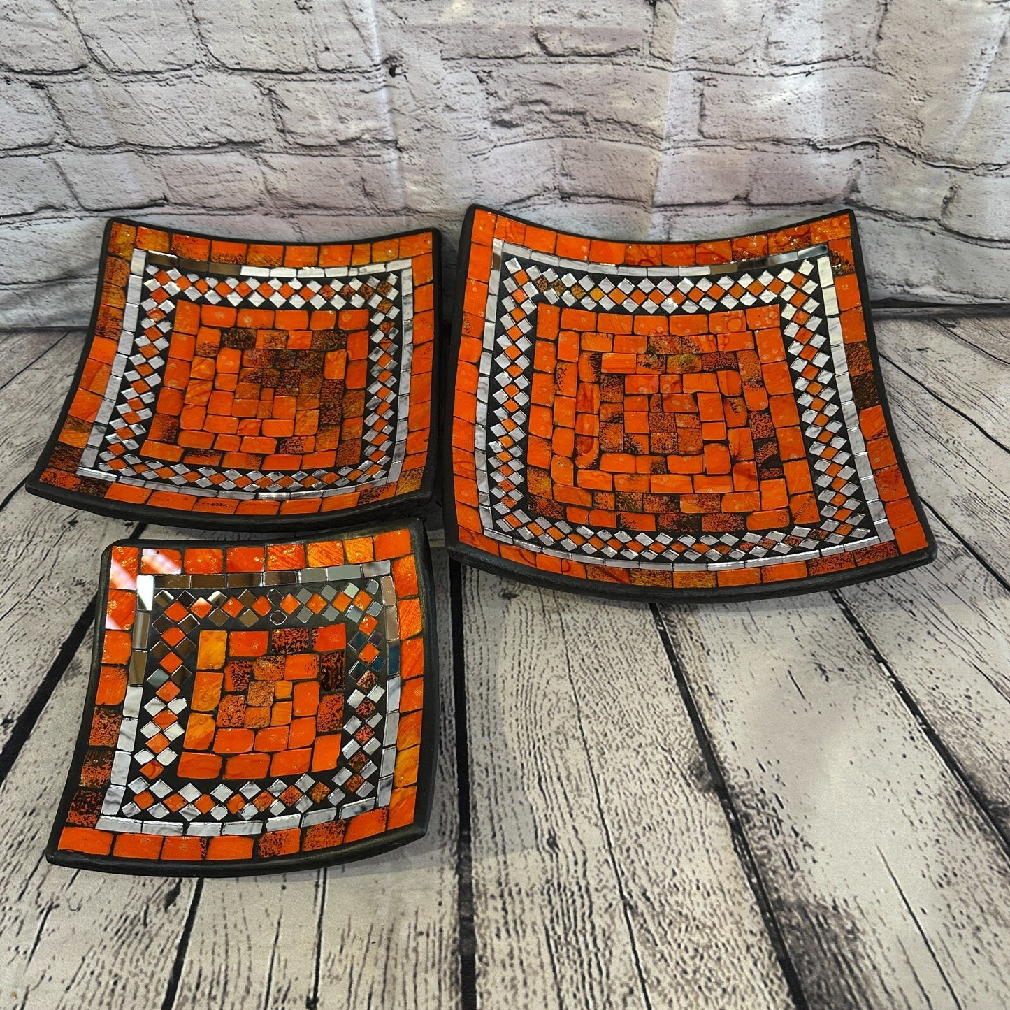 20cm Orange Square Mosaic Handmade Ceramic Glass Tile Bowl Fruit