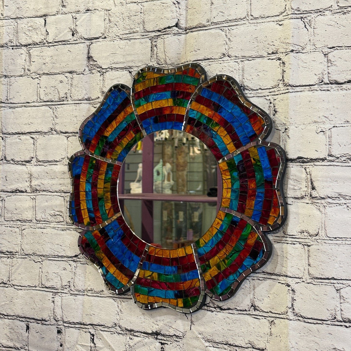 Rainbow Black Flower Mosaic Tile Wall Mirror 40cm x 40cm 16 Inches Handmade New