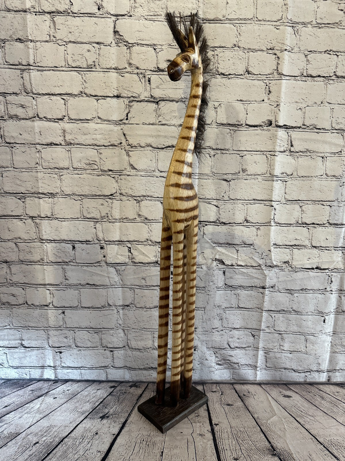 80cm Burnt Pattern Wood Horse Tall Statue Wood Modern Hand Carved Painted