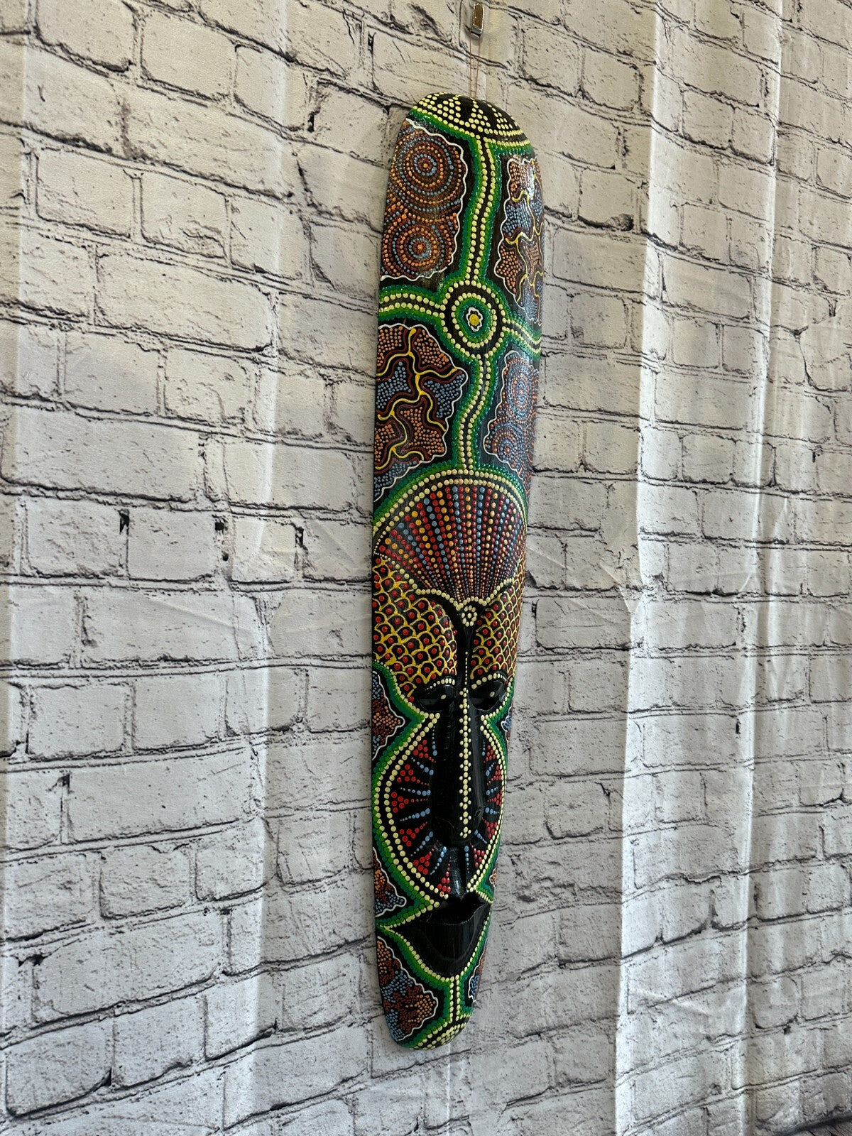 Mask 80cm Carved Wooden Dot Painted Ethnic Tribal Tiki Wall Art Handmade No 5