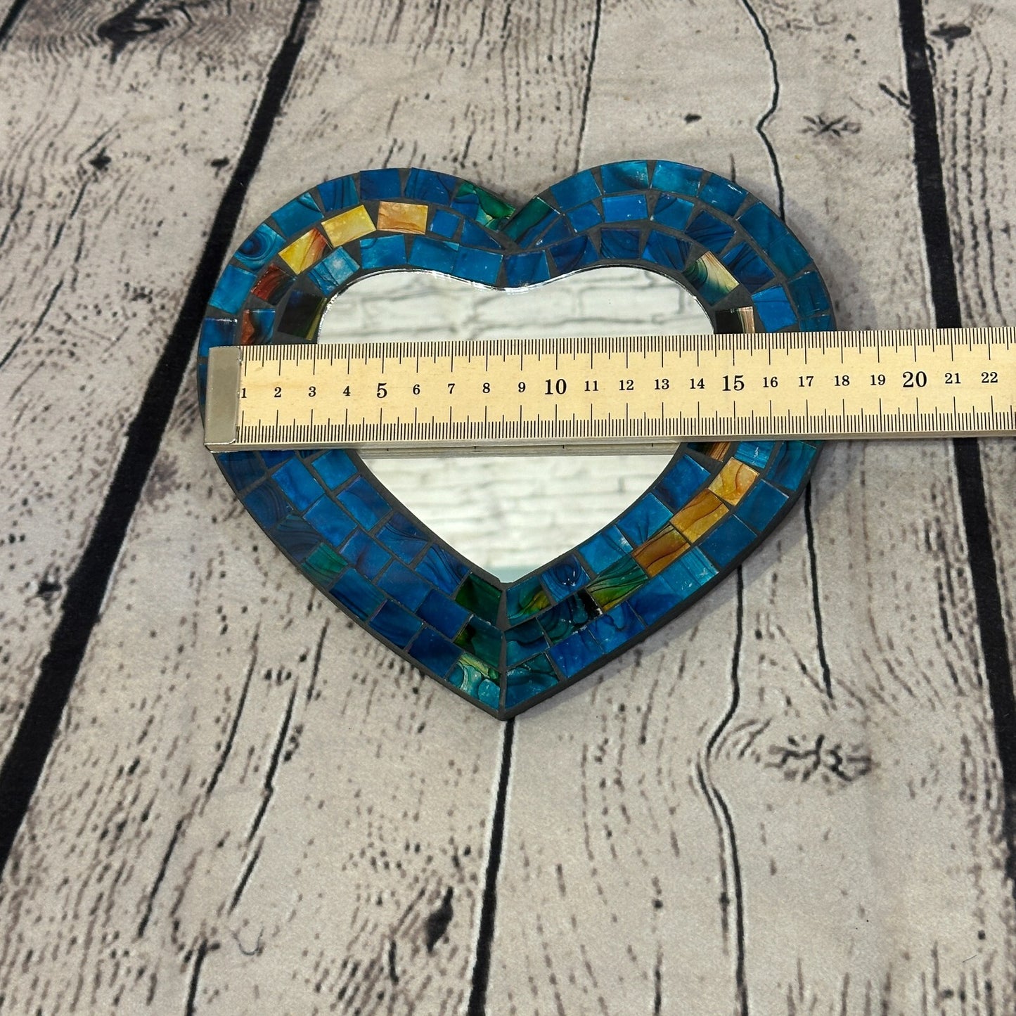 Blue Heart Shape Mosaic Tile Wall Mirror 20cm x 15cm 8 Inches Handmade New