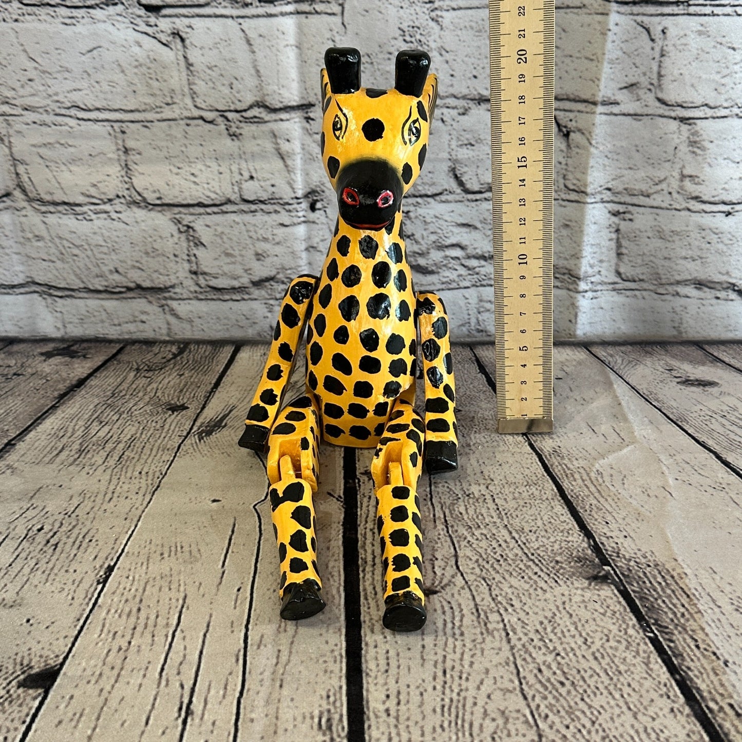 20cm Orange Giraffe Sitting Animal, Wooden Shelf Ornament Handmade & Fairtrade