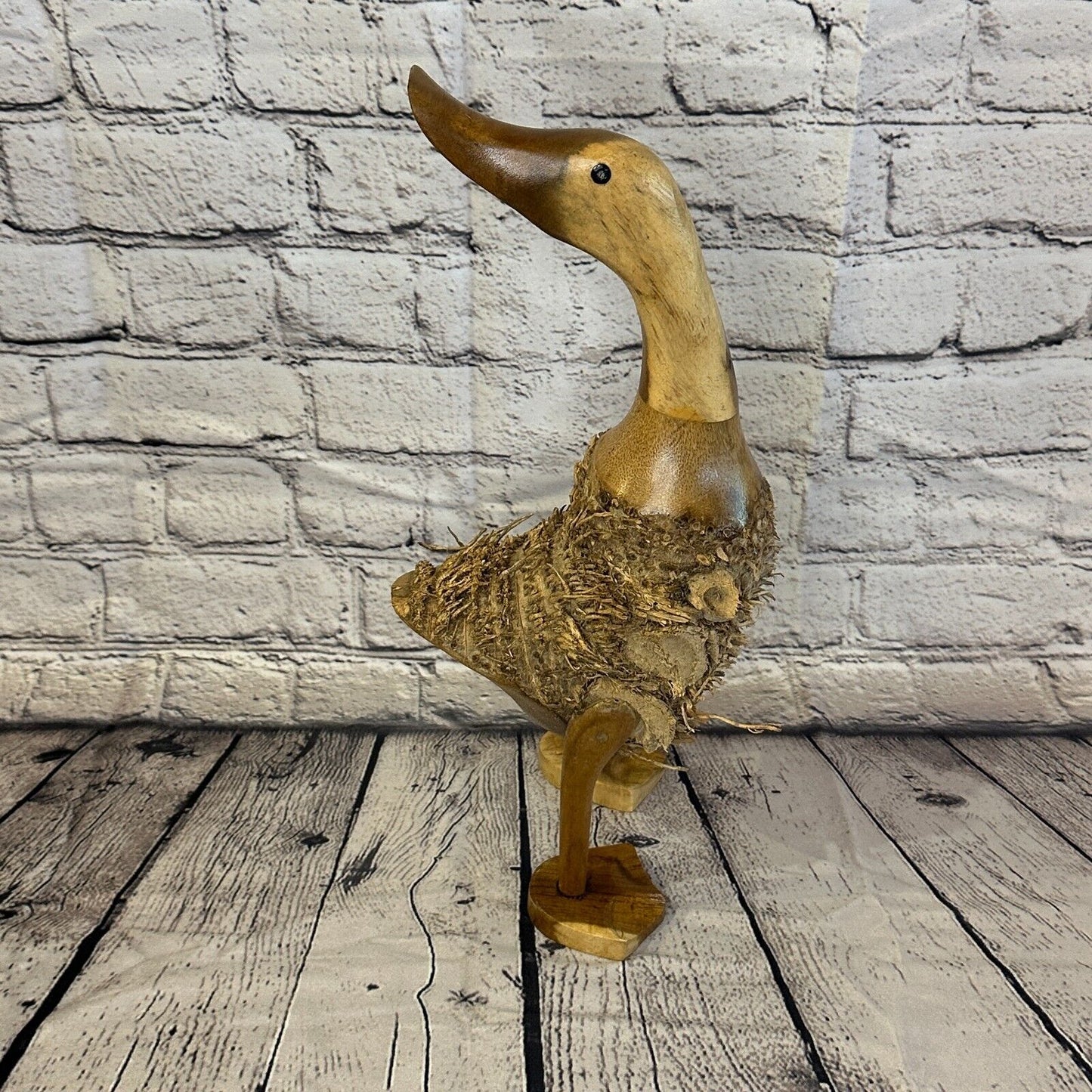 Looking Back 40cm Tall Wooden Hairy Duckling Baby Duck Bamboo Root Fairtrade