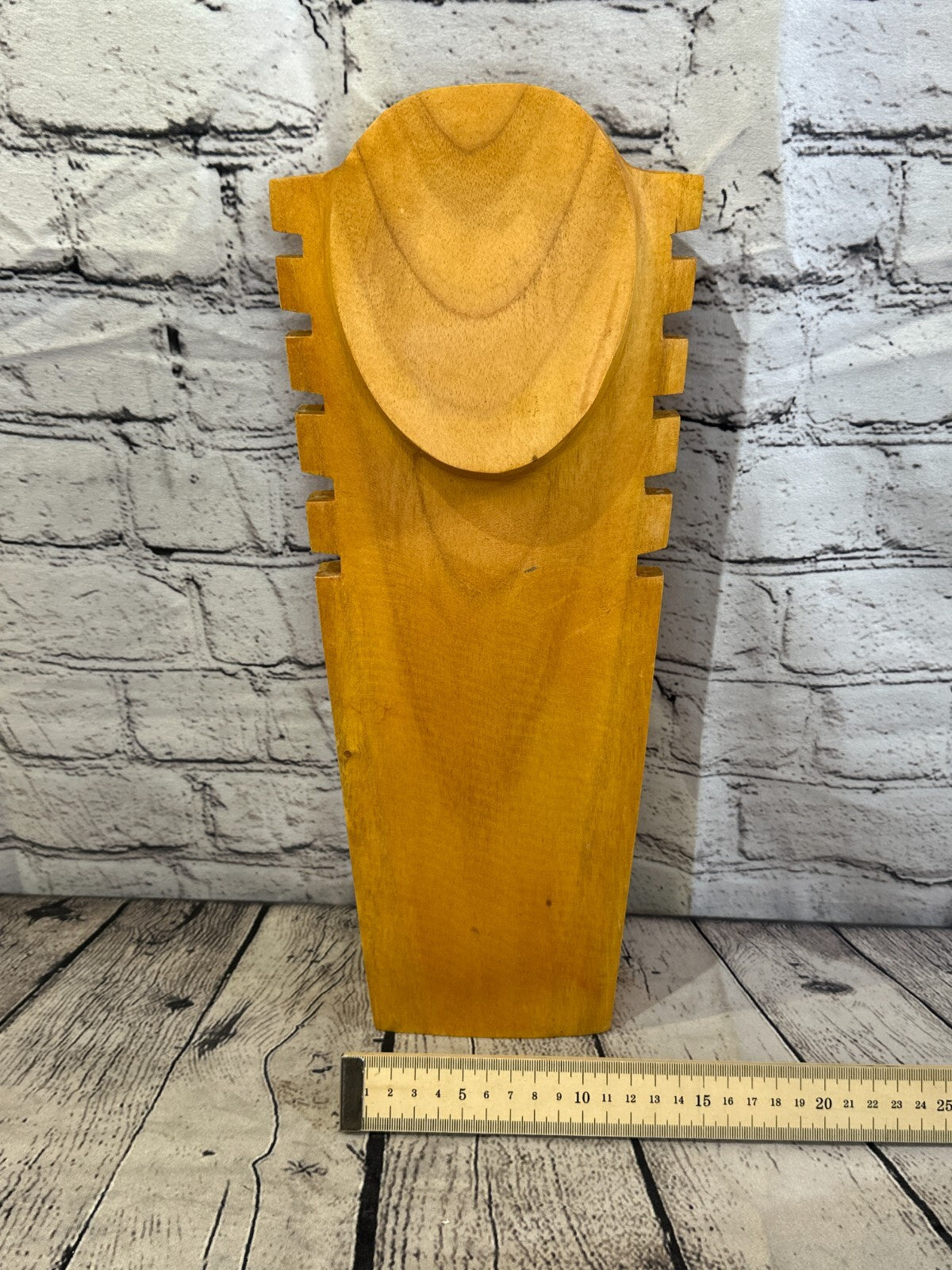 40cm Hand Carved Wooden Necklace On Base Chain Jewellery Display Stand Bust