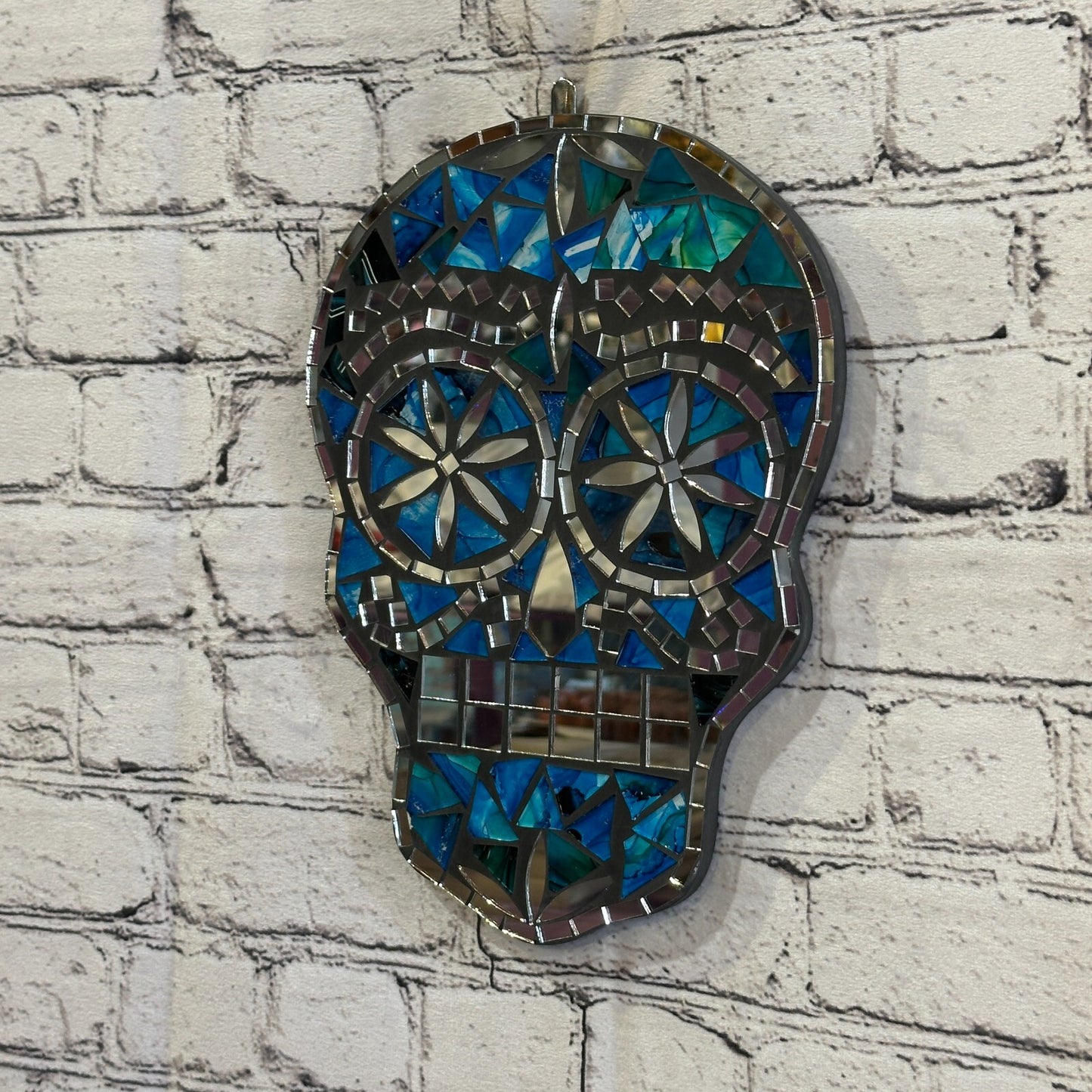 Blue Skull Mosaic Tile Wall Mirror 30cm x 20cm 12 Inches Handmade New
