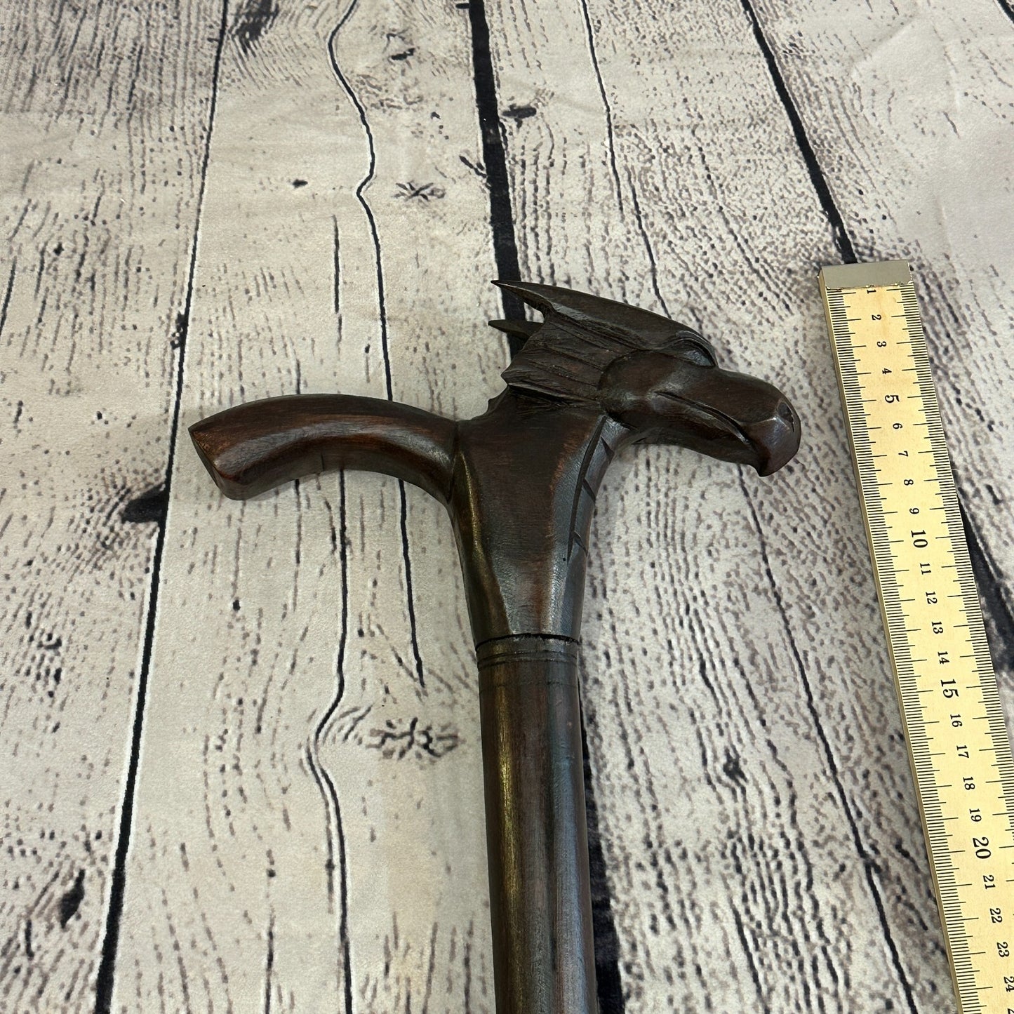 Dragon Head 90cm Tribal African Walking Stick Cane Hand Carved Dark Wood