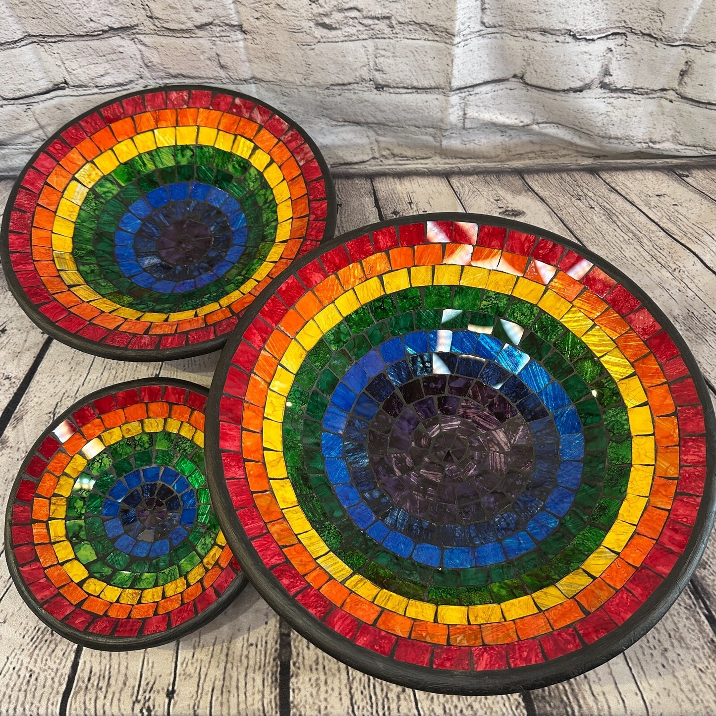 20cm Rainbow Eye Round Mosaic Handmade Ceramic Glass Tile Bowl Fruit