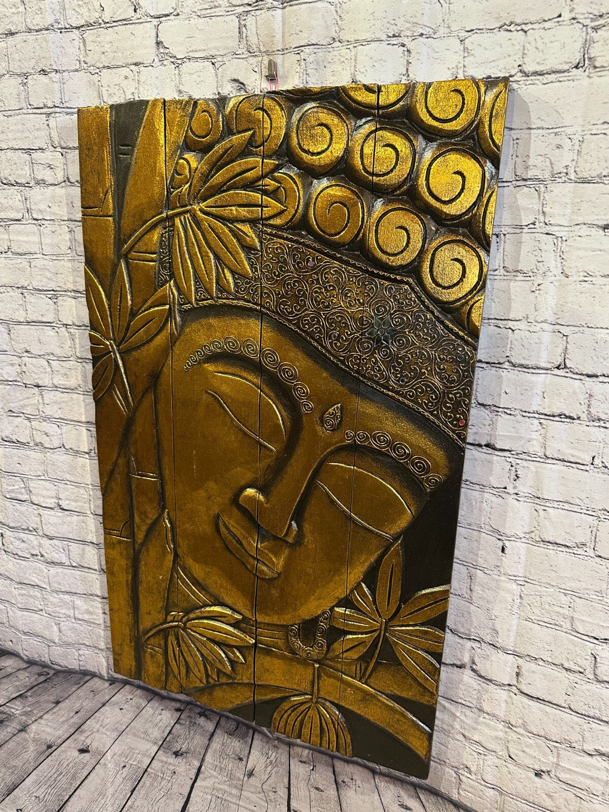 100cm x 60cm Buddha Gold Panel Wooden Wood Panel Wall Art Plaque Handcarved