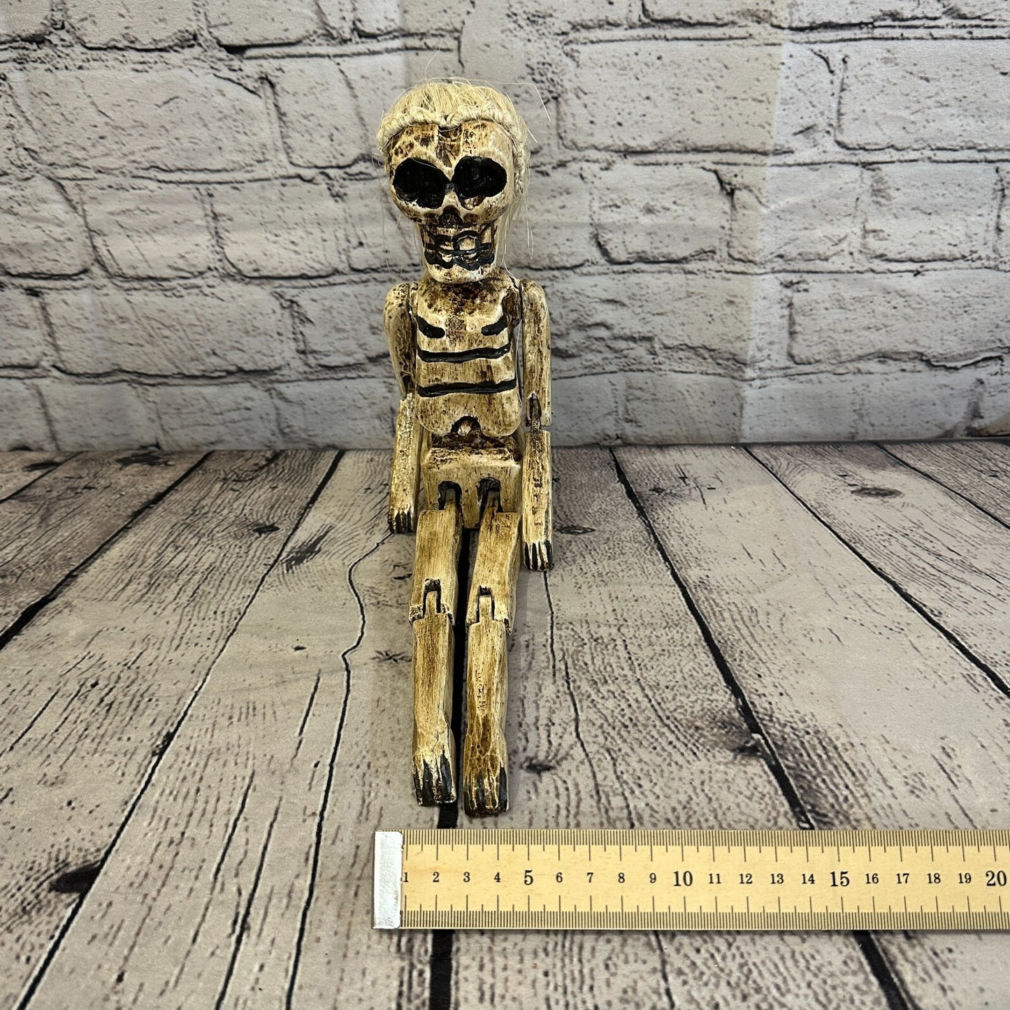 20cm Shabby Skeleton White Hair Animal Wooden Shelf Ornament Handmade Fairtrade