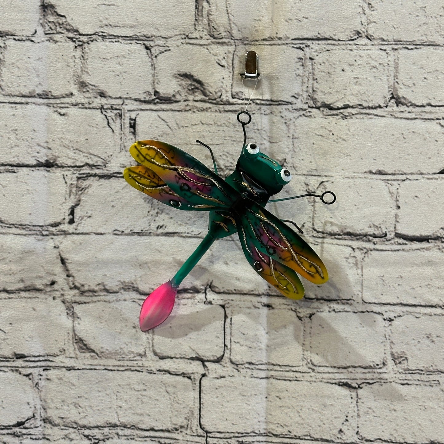 20cm x 15cm Green Dragonfly Bug Metal Tin Wall Hanging Ornament Painted Statue