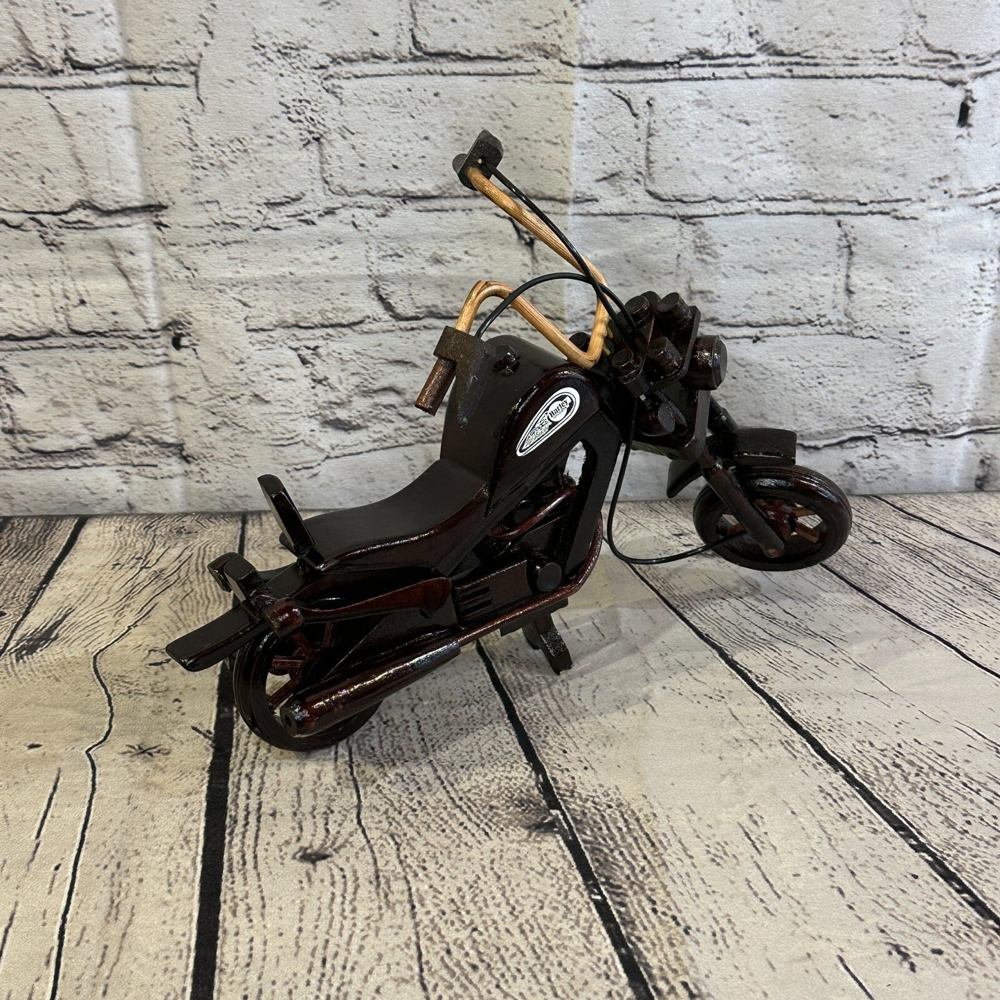 25cm Large Dark Wood Motorbike Motorcycle Model Wooden Ornament Decorative Bike