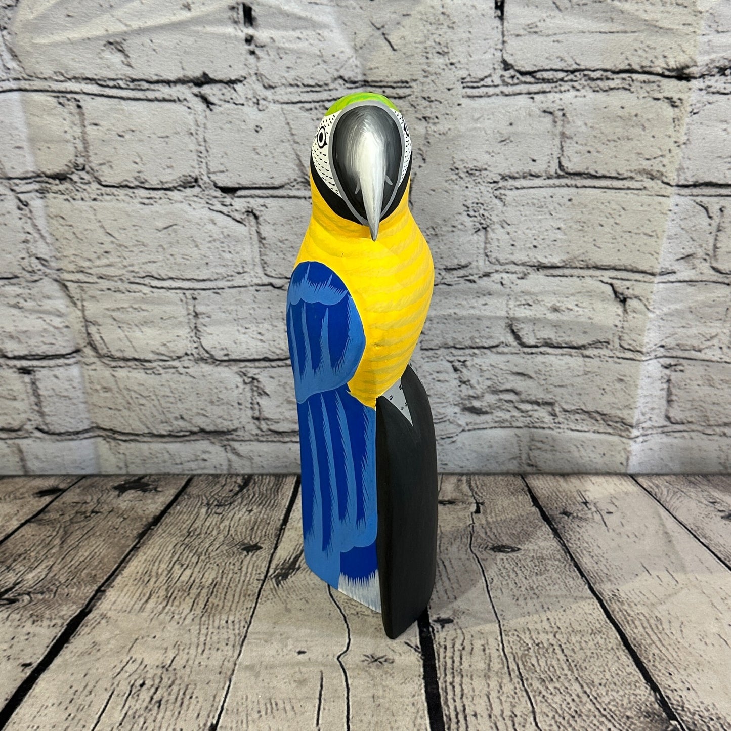 30cm Blue Parrot Bird Ornament Statue Fair Trade Hand Made Carved Wood