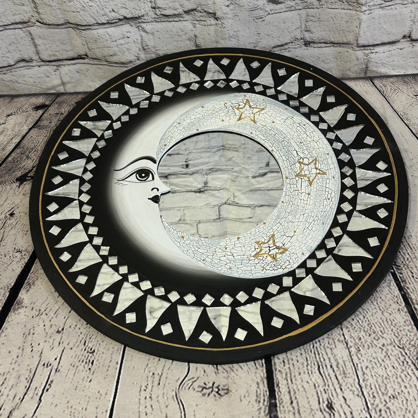 Black Full Moon Mosaic Tile Wall Mirror 40cm x 40cm 16 Inches Handmade Fairtrade