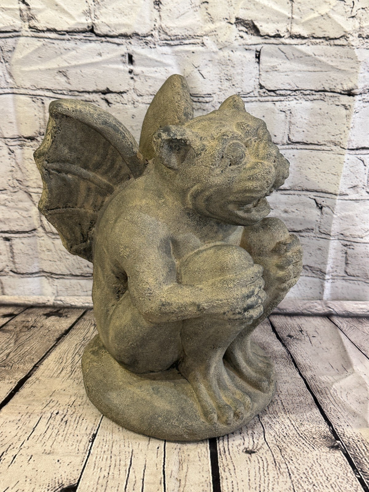 Sitting Gargoyle Stone Garden 34cm x 20cm Ornament Outdoor Indoor Statue Hindu