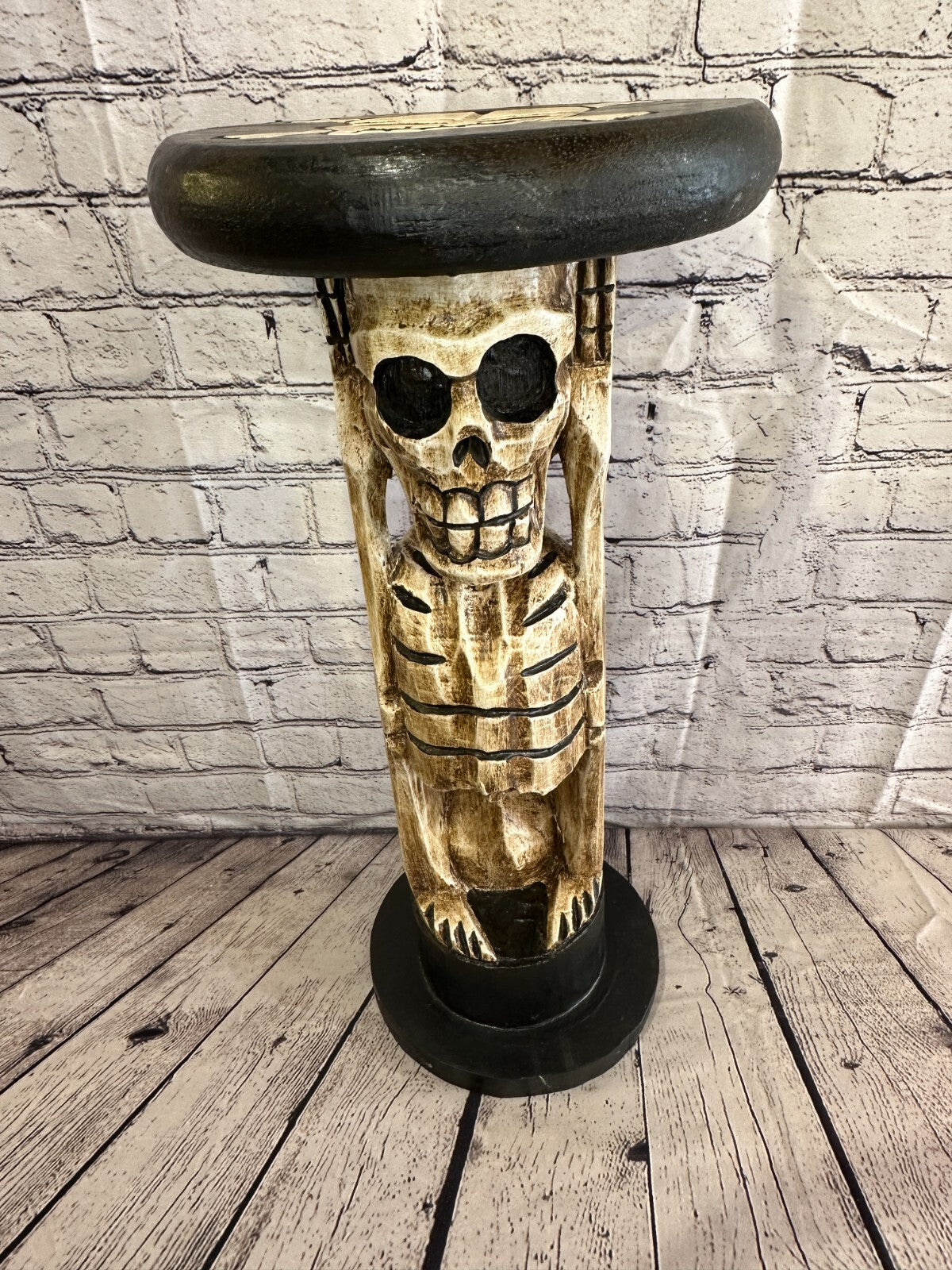 50cm Skeleton Wood Side Table Bone Skull Flower Stand Solid Wood Gothic New