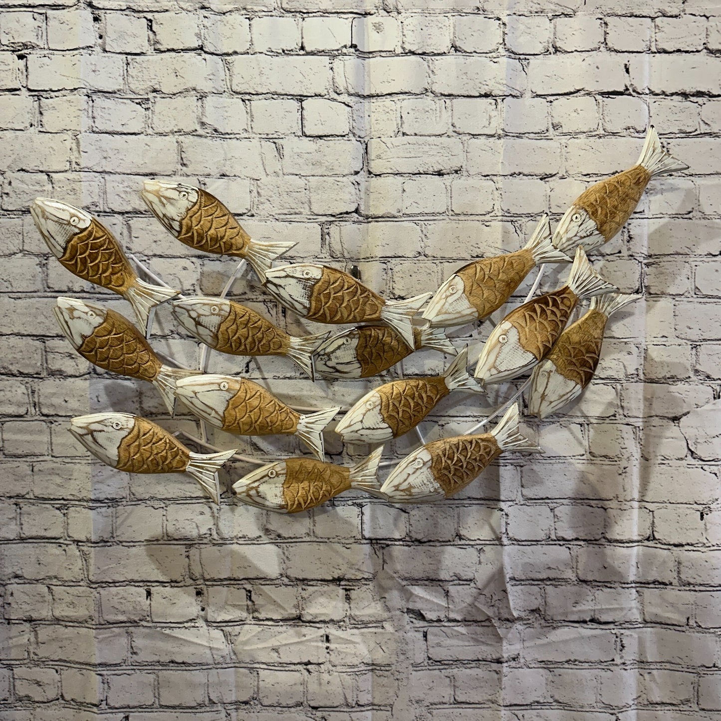 80cm Brown White Shoal Of Fish On Wood Fish Decoration Fish Shoal Sprats Fish