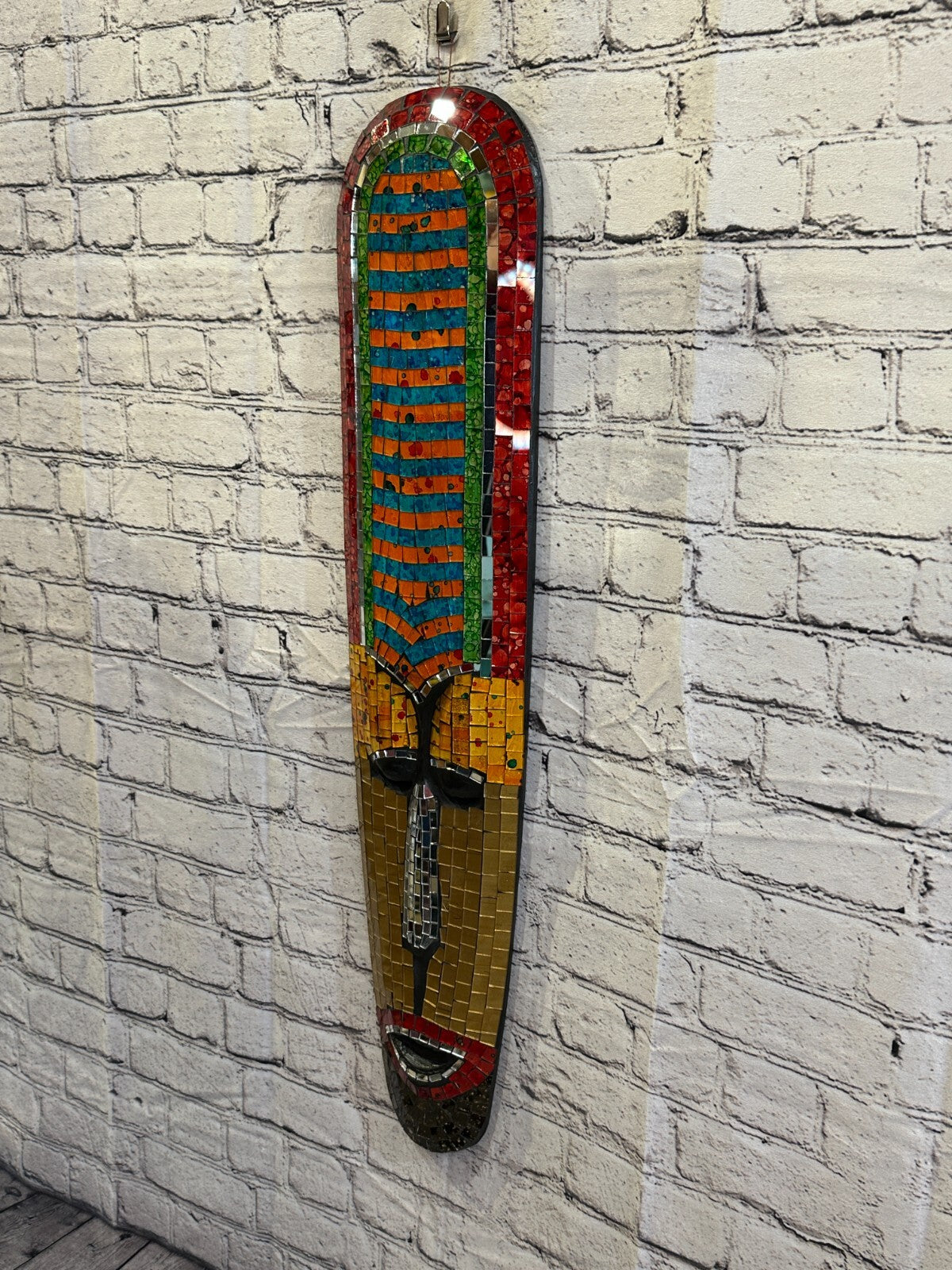80cm Mosaic Mirror Mask Carved Painted Ethnic Tribal Wall Art Handmade Design 1