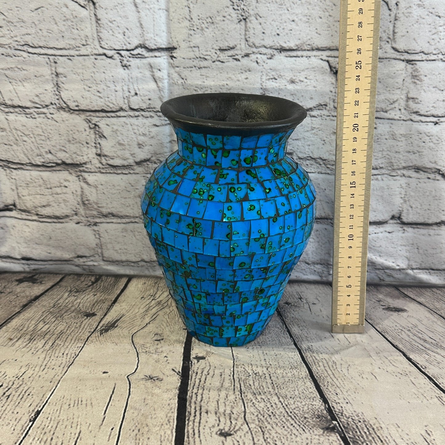 20cm Blue Hand Painted Glass Mosaic Terracotta Vase Vessel Ceramic Pottery