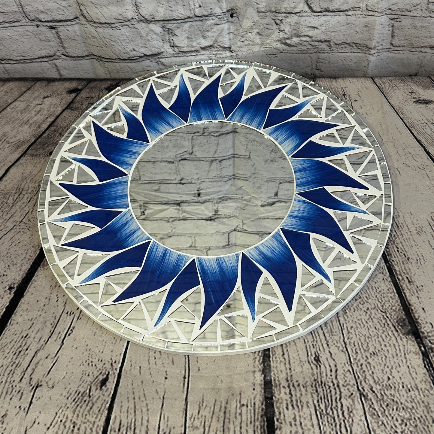 Dark Blue Flame Sun Mosaic Tile Wall Mirror 40cm x 40cm 16 Inches Handmade New