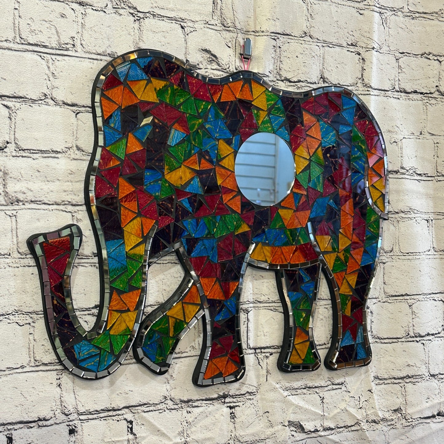 Rainbow Standing Elephant Mosaic Tile Wall Mirror 50cm x 35cm Handmade New