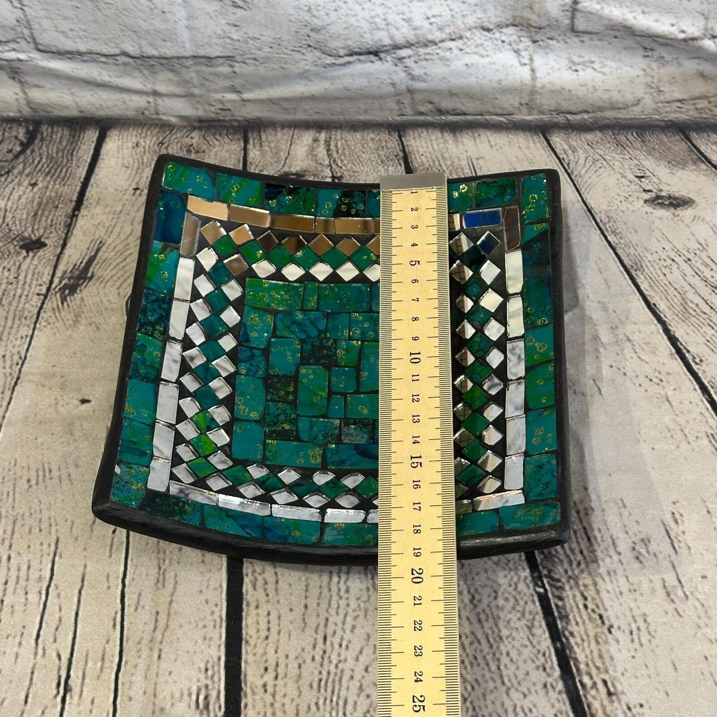 20cm Green Square Mosaic Handmade Ceramic Glass Tile Bowl Fruit