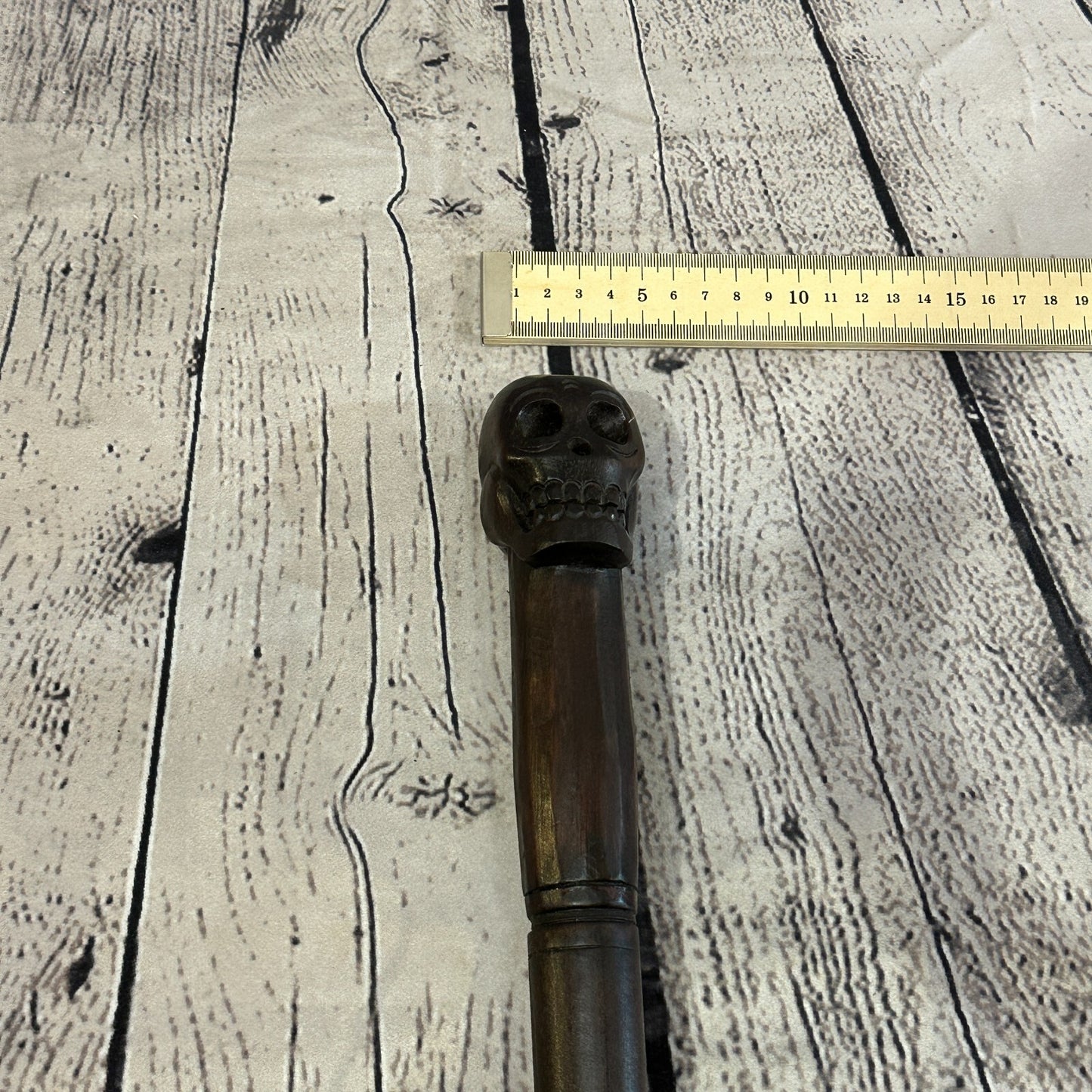 Skull Head 90cm Tribal African Walking Stick Cane Hand Carved Dark Wood