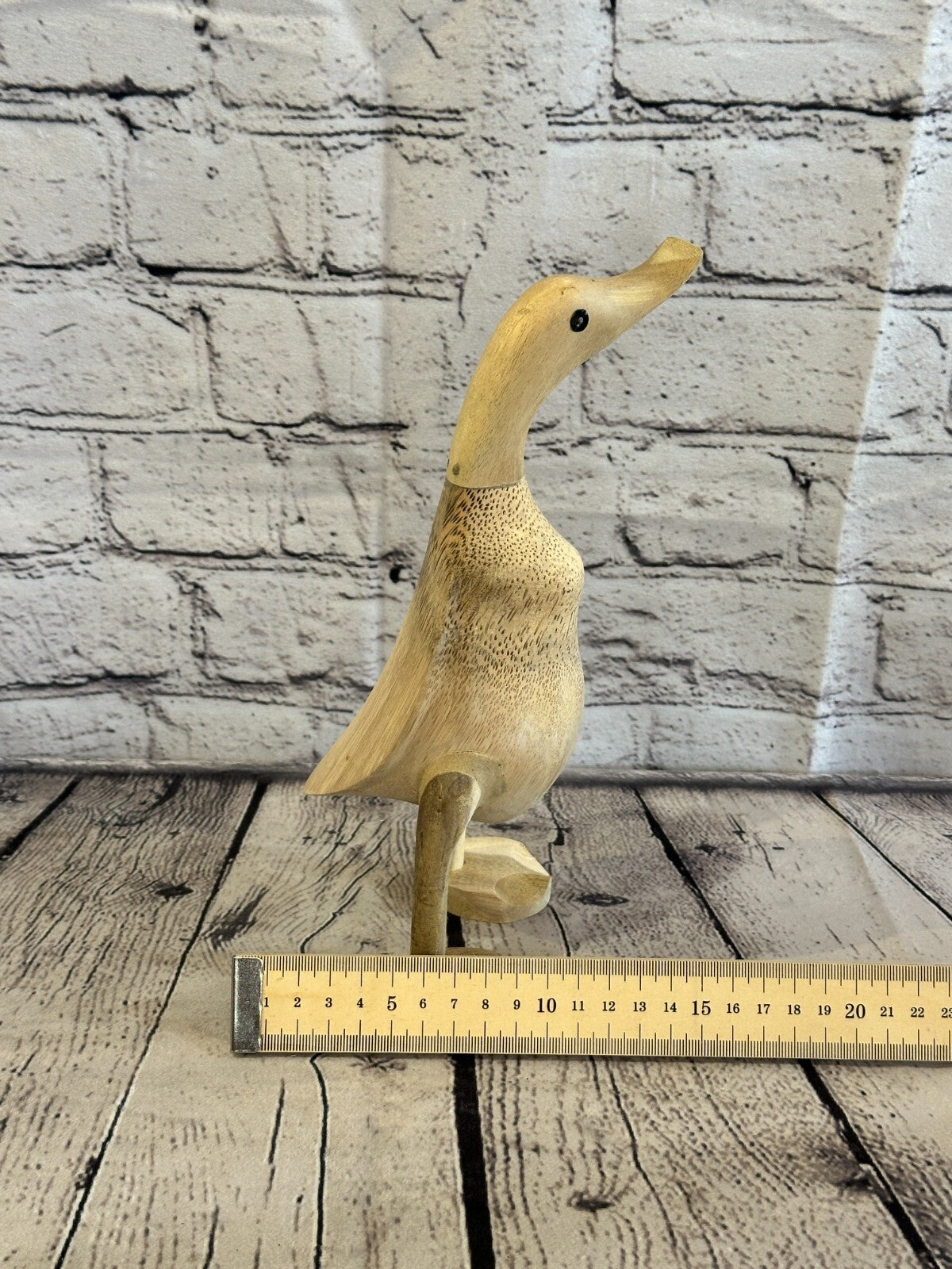 Looking Left 25cm Tall Wooden Hairy Duckling Baby Duck Bamboo Root Fairtrade
