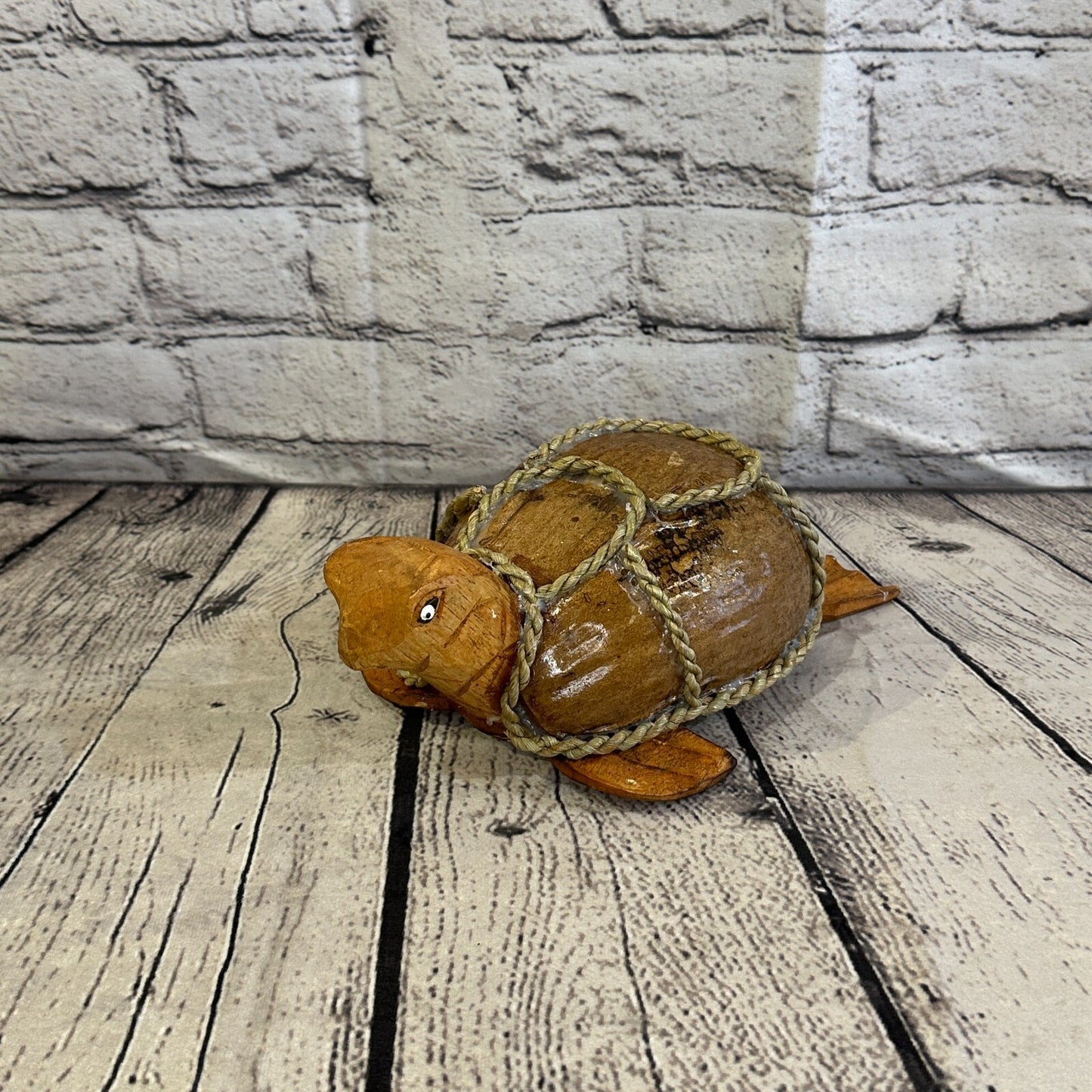 Brown Plain Folk Art Hand Painted Turtle Coconut Shell Ornaments Hanging Decor