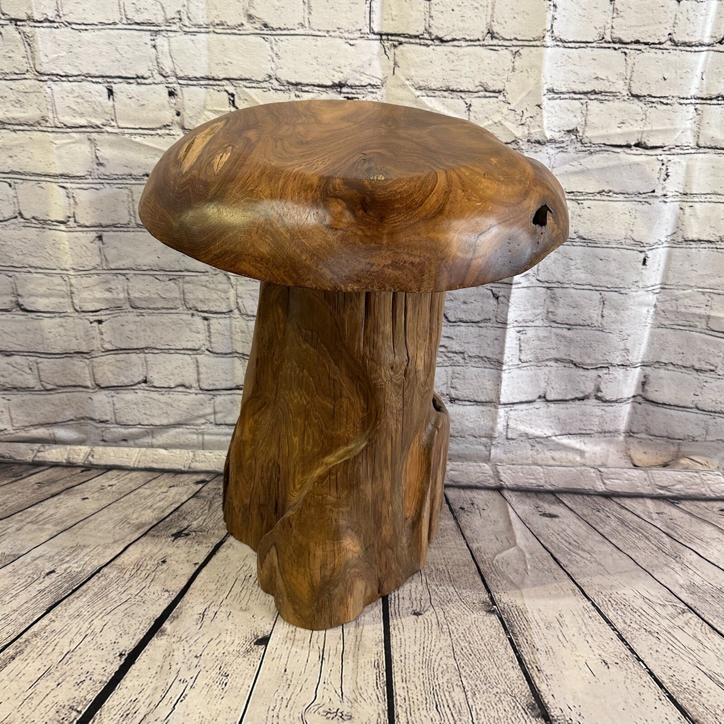 50cm x 35cm Wooden Mushroom Toadstool Sculpture Garden Teak Root Ornament Carved