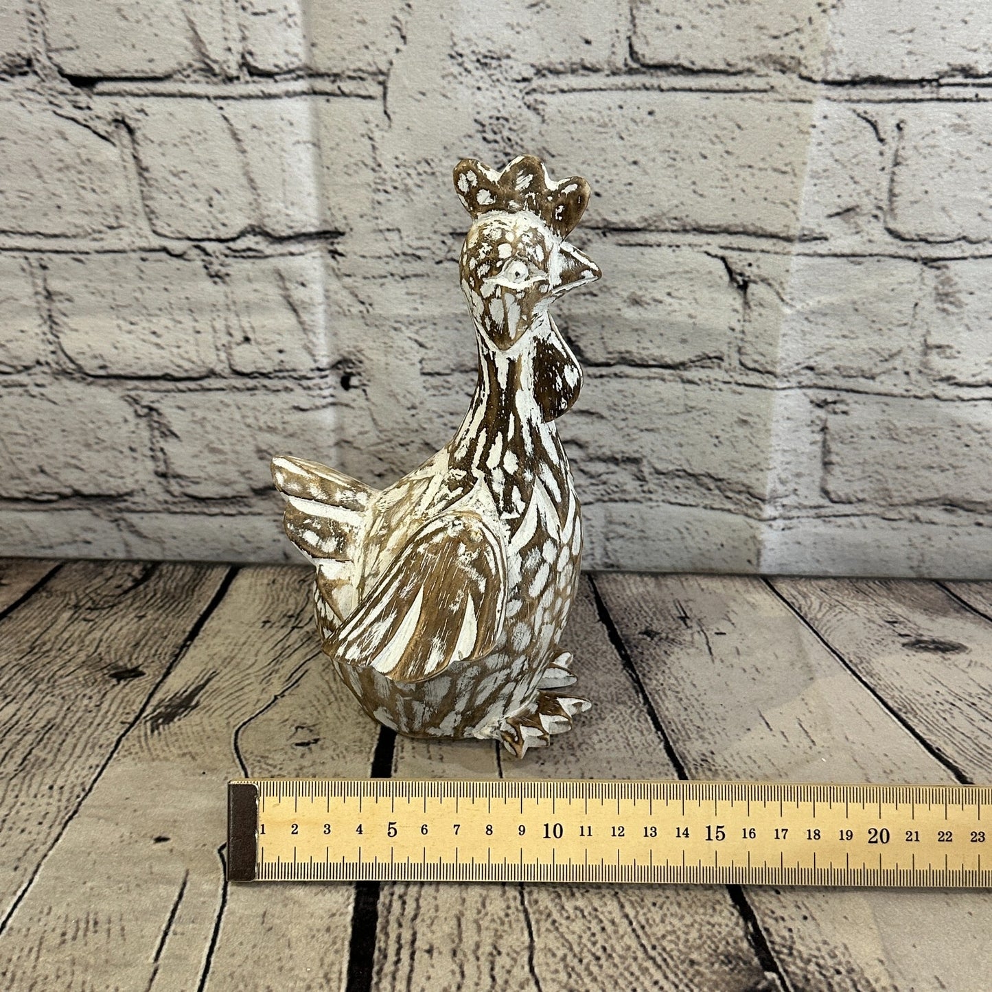 20cm x 10cm Brown Shabby Wooden Rooster Cockerel Retro Collectable Hand Carved
