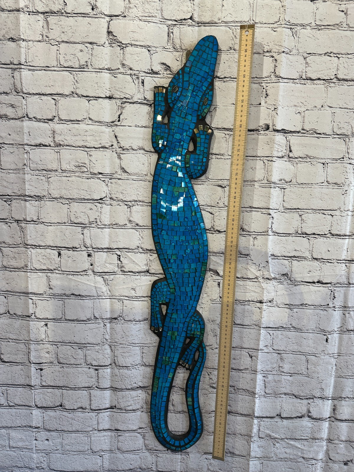 80cm Gecko Turquoise Blue Mosaic Wall Hanging Wooden Ornaments Wood Carving