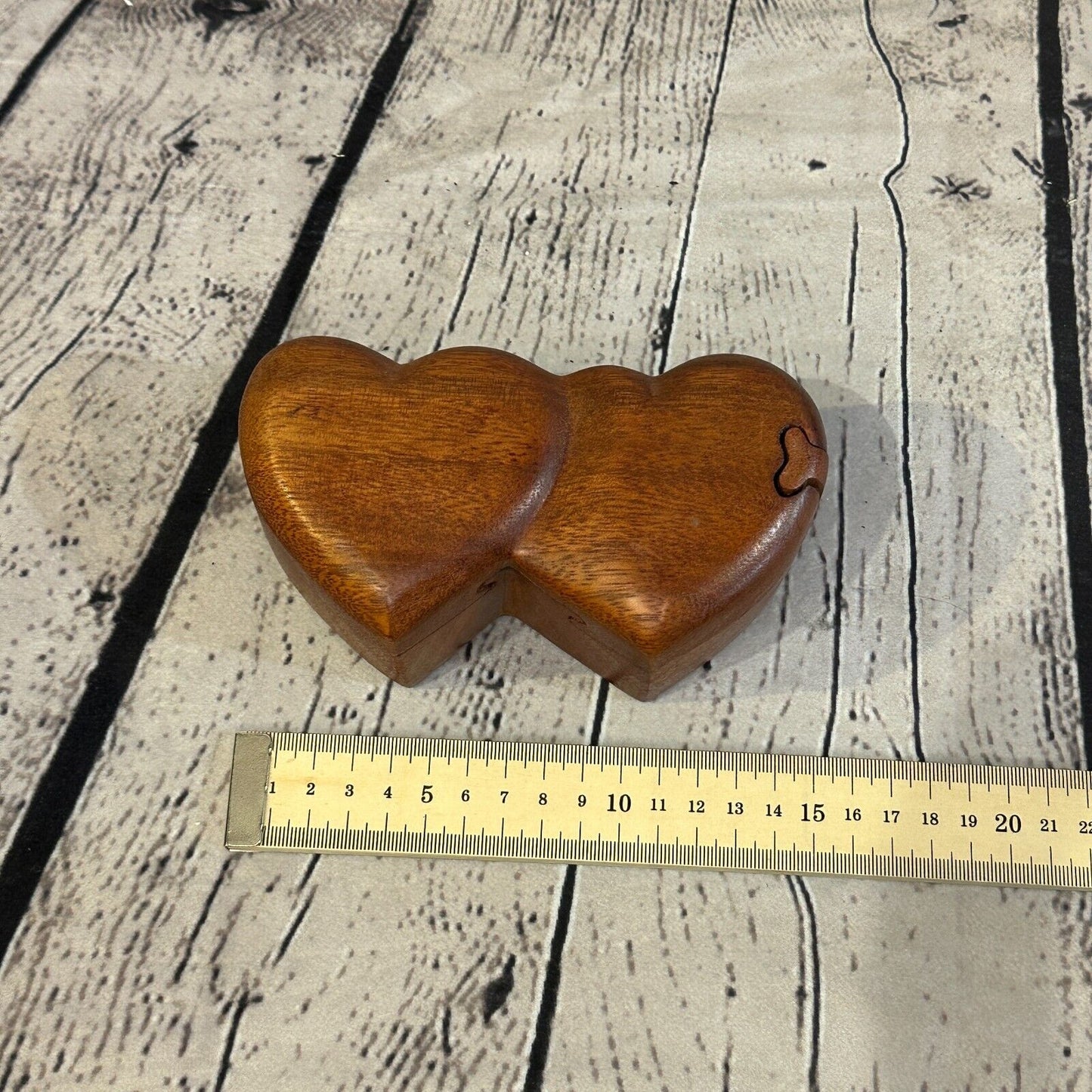 Carved Double Heart 4 Bit Wooden Puzzle Box Secret Box Magic Trinket Handmade