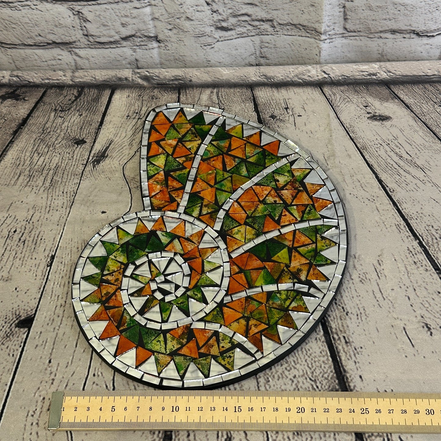 Orange Green Nautilus Shell Mosaic Tile Wall Mirror 30cm x 25cm Handmade New