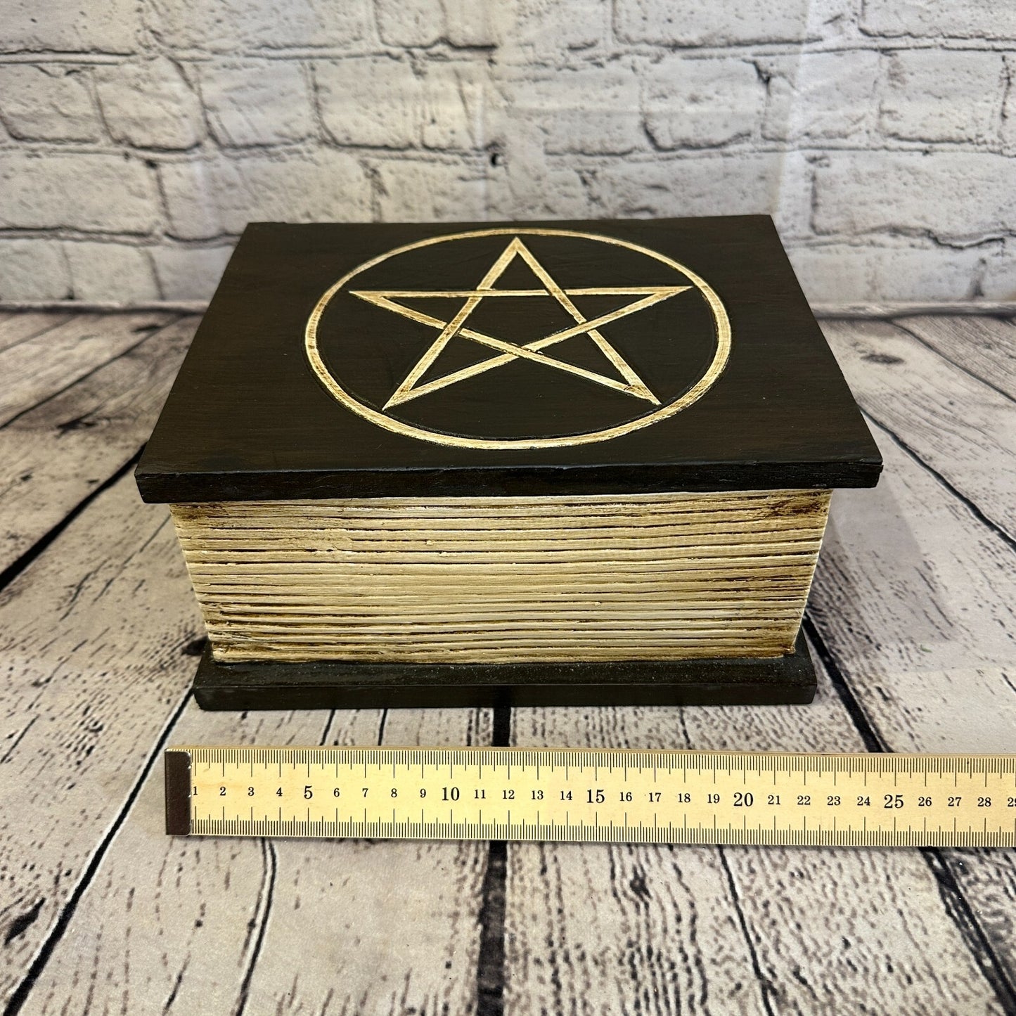 22cm x 17cm Book Wooden Gothic Pentagram Symbol Coffin Jewellery Trinket Box