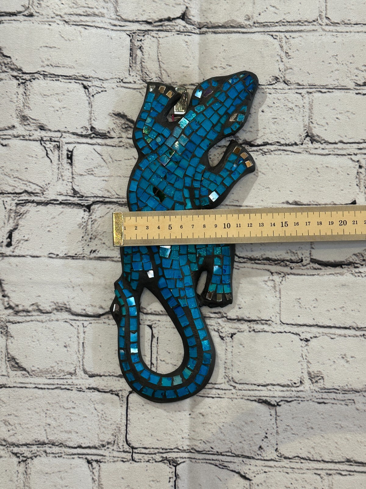 30cm Gecko Turquoise Blue Mosaic Wall Hanging Wooden Ornaments Wood Carving