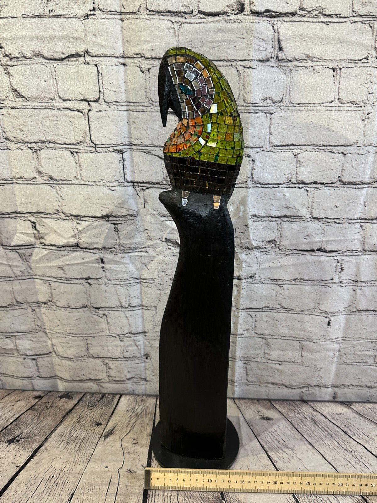 60cm Mosaic Parrot Bird Ornament Statue Fair Trade Handmade Carved Wood Design 1