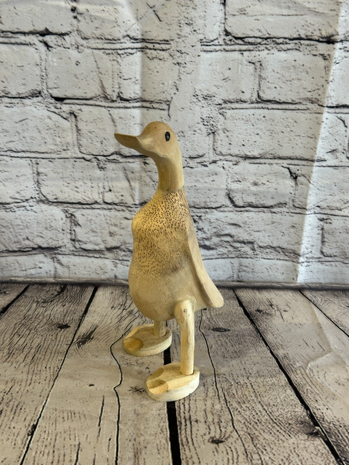 Looking Left 25cm Tall Wooden Hairy Duckling Baby Duck Bamboo Root Fairtrade