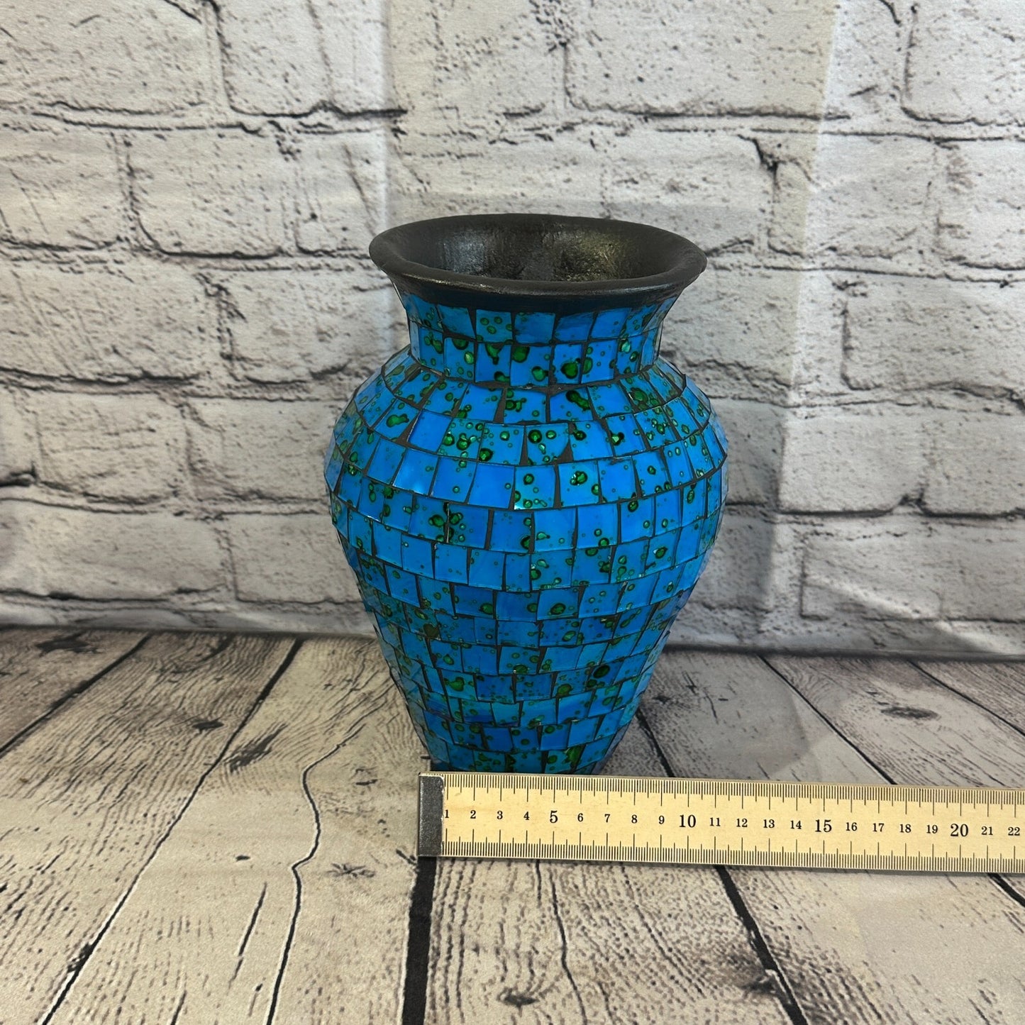 20cm Blue Hand Painted Glass Mosaic Terracotta Vase Vessel Ceramic Pottery