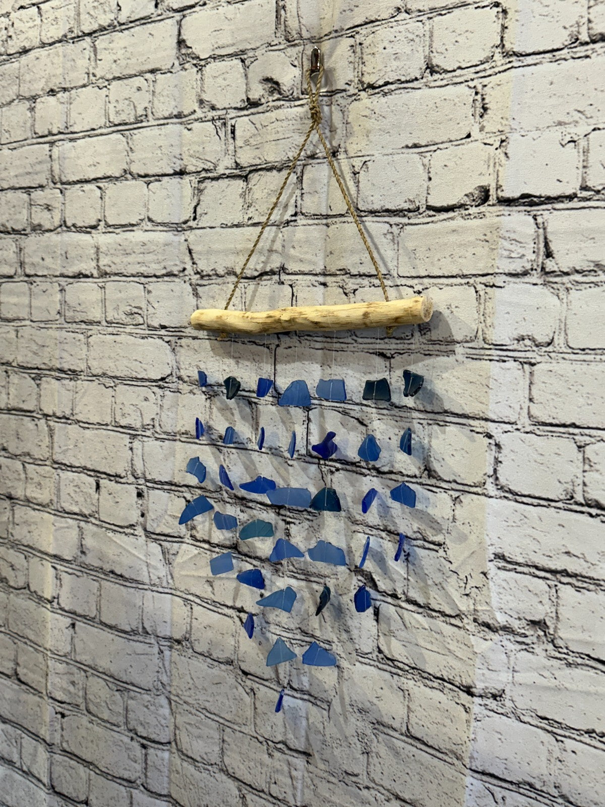45cm x 25cm Dark Blue Wind Recycled Glass Driftwood Handmade Garden Home Mobile