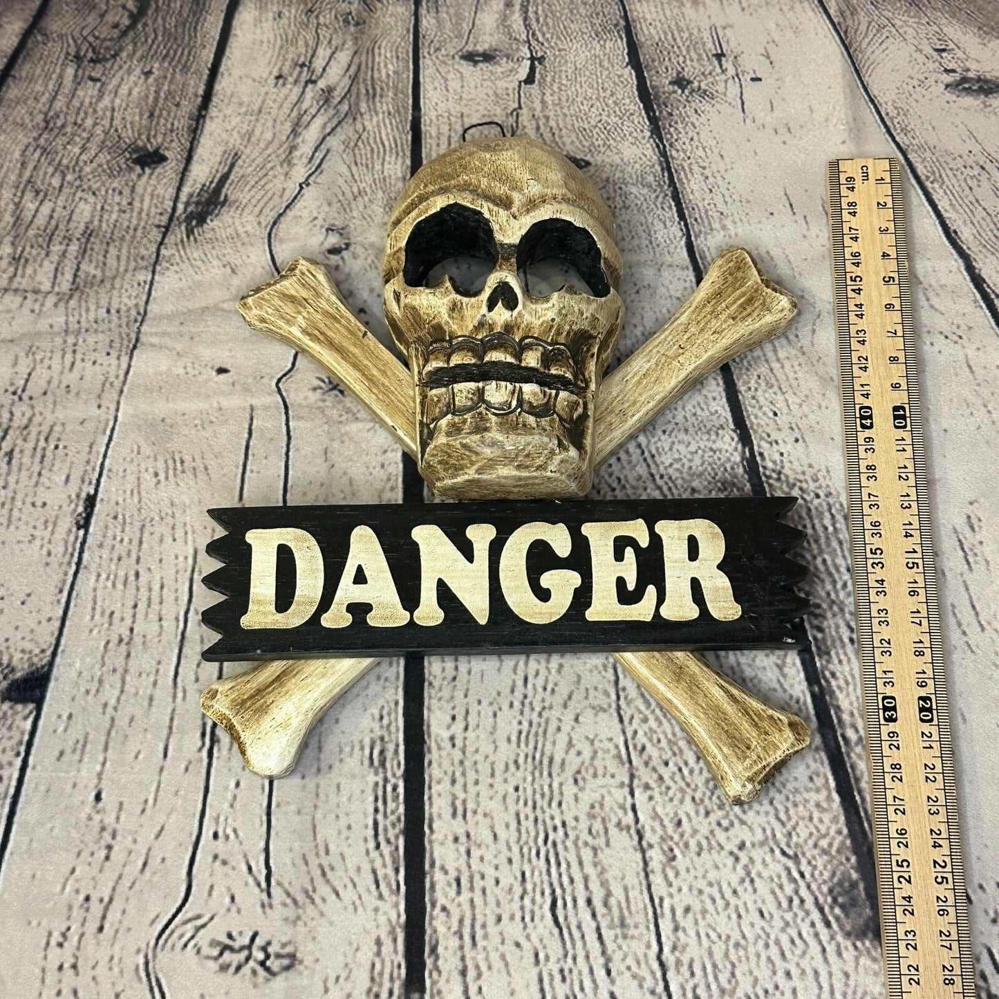 Skull & Crossbones Danger Pirate Sign Door Plaque 20cm x 20cm Handmade Wood