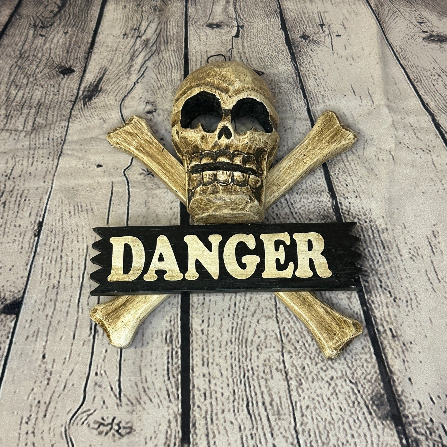 Skull & Crossbones Danger Pirate Sign Door Plaque 20cm x 20cm Handmade Wood