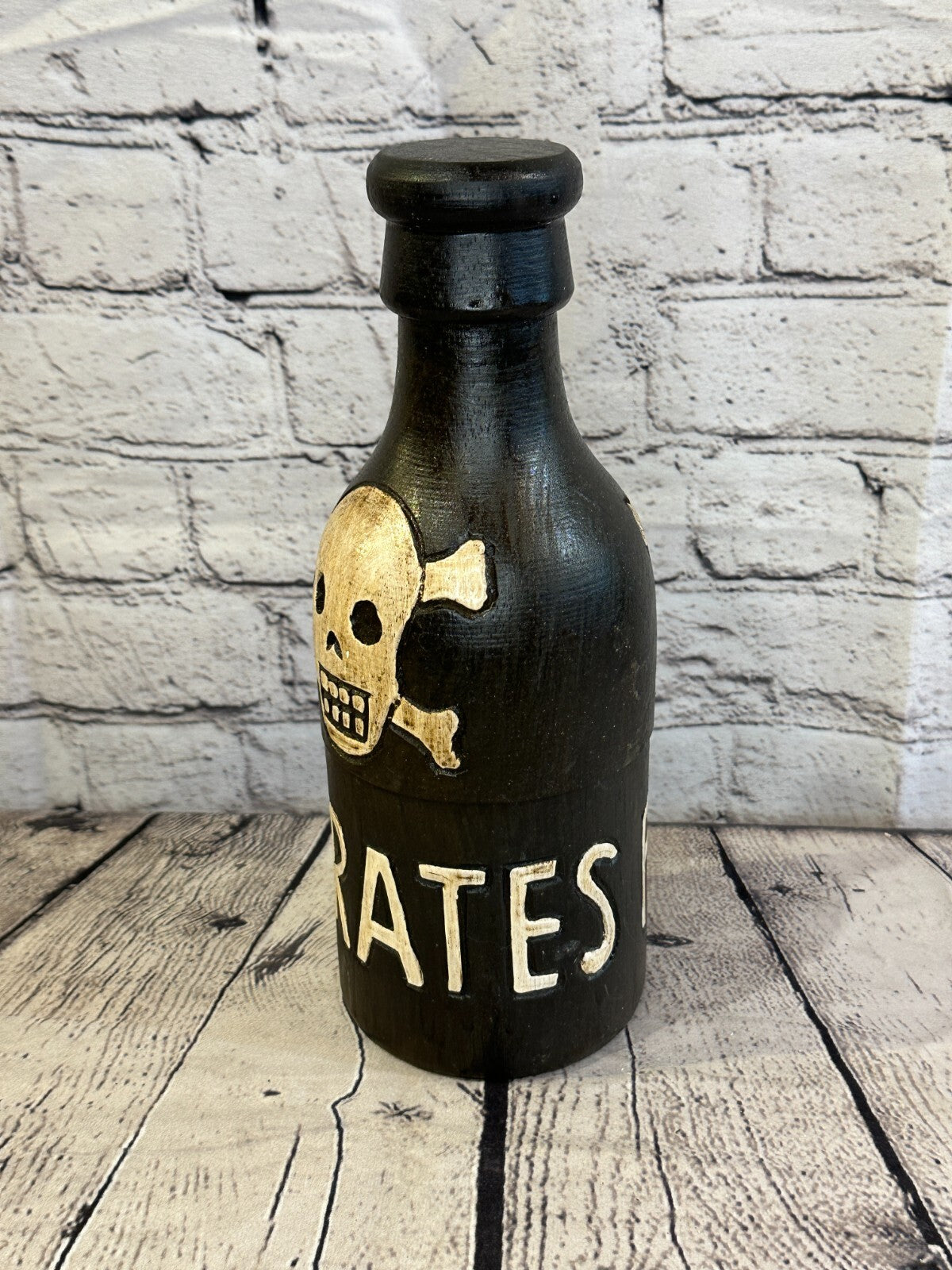 28cm x 10cm x 10cm Bottle Pirate Wooden Gothic Skeleton Skull Head Jewellery Box