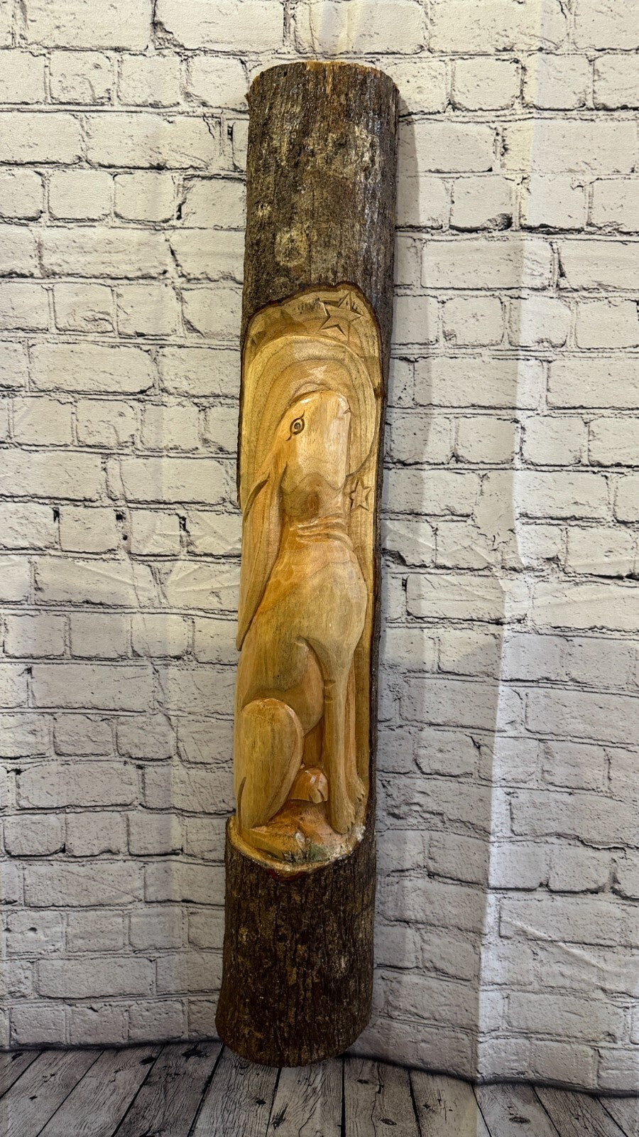 Hare With Moon Of The Woods 100cm Hand Carved Wizard Tree Trunk Wood Fairtrade