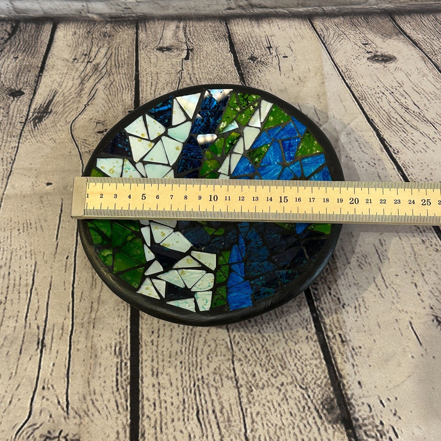20cm Green Blue Swirl Round Mosaic Handmade Ceramic Glass Tile Bowl Fruit