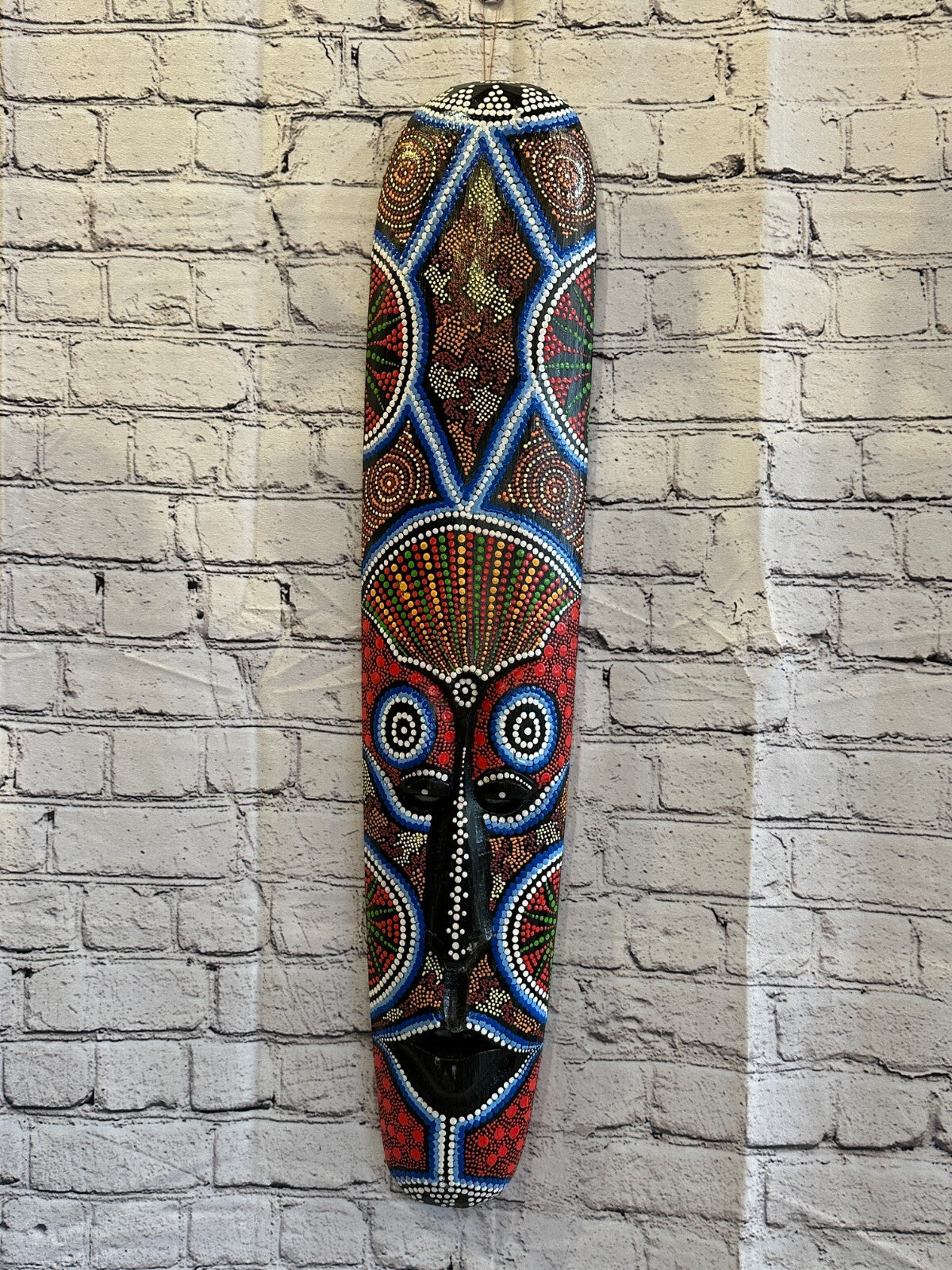 Mask 80cm Carved Wooden Dot Painted Ethnic Tribal Tiki Wall Art Handmade No 1
