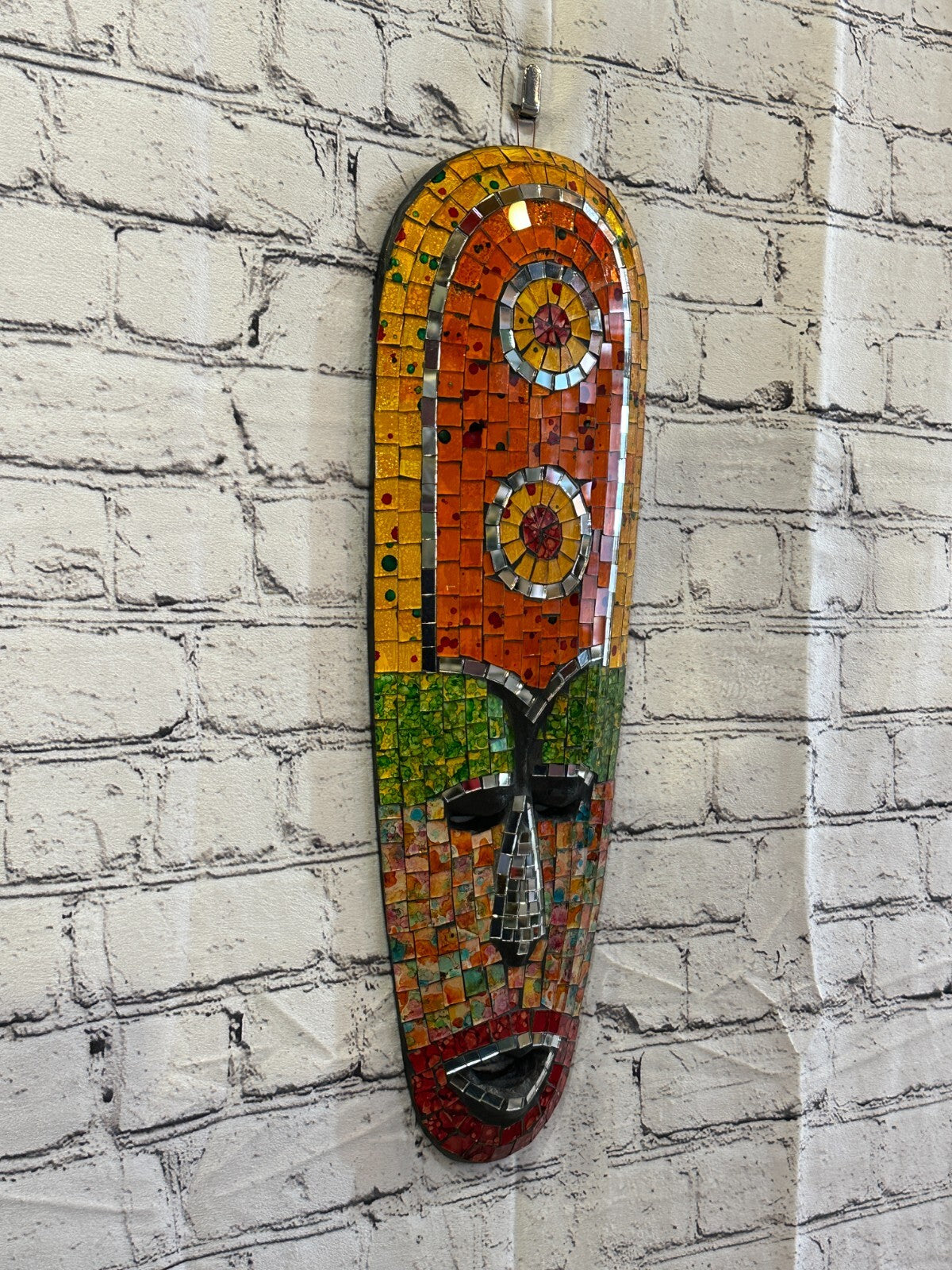 50cm Mosaic Mirror Mask Carved Painted Ethnic Tribal Wall Art Handmade Design 5